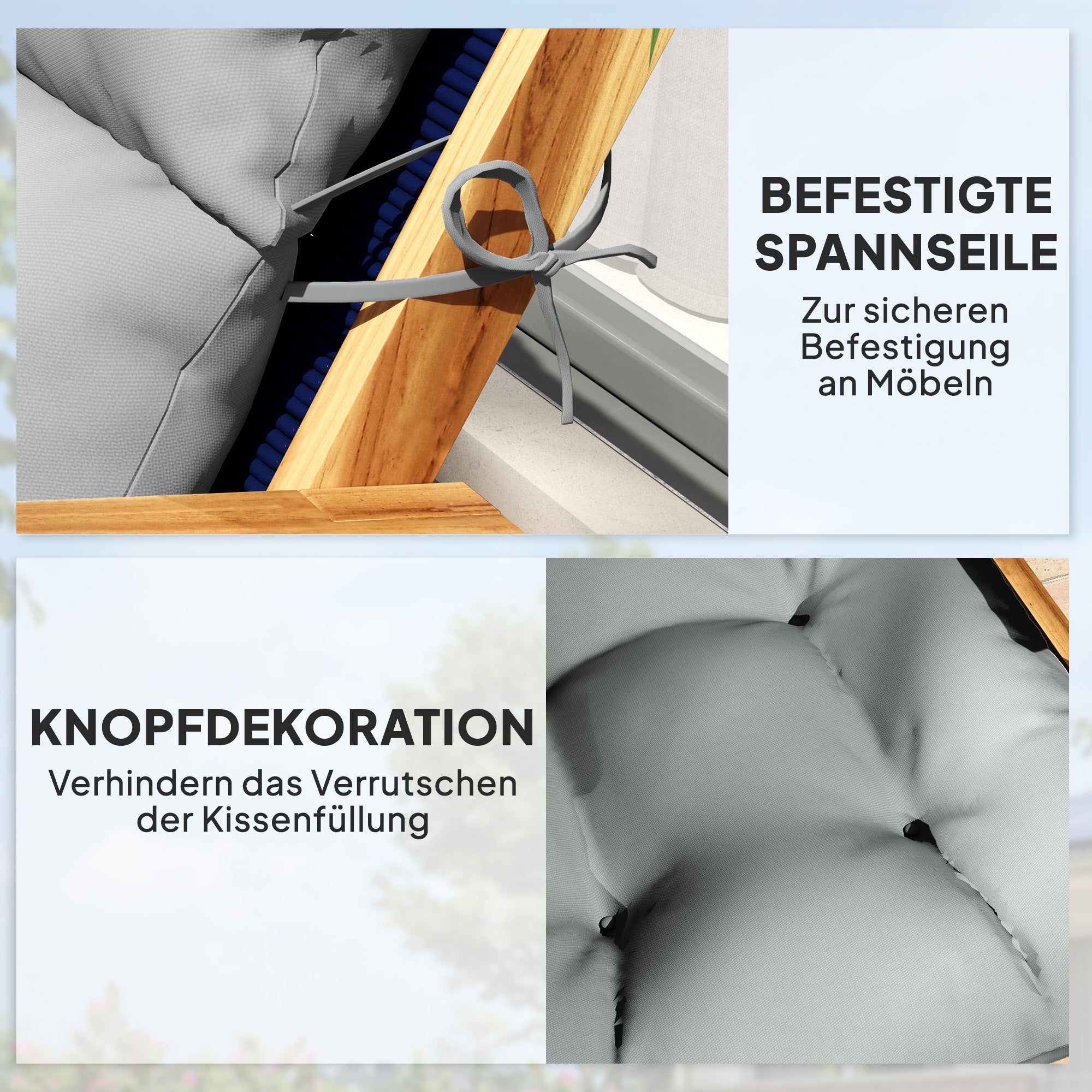 Outsunny Sitzkissen, Dickes Polsterkissen für Sitzmöbel, mit Rückenlehne, Schaukelstuhlkissen, für drinnen und draußen, Hellgrau