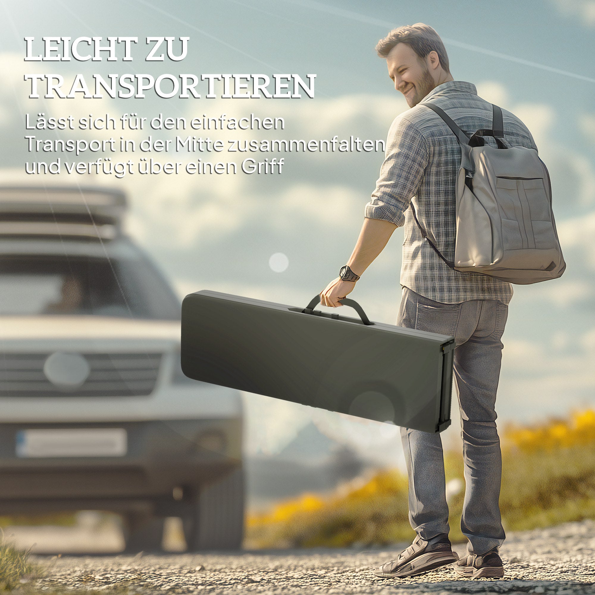 Outsunny Campingbank, Kunststoff-Outdoor-Bank, 240 kg Belastbarkeit, Schwarz