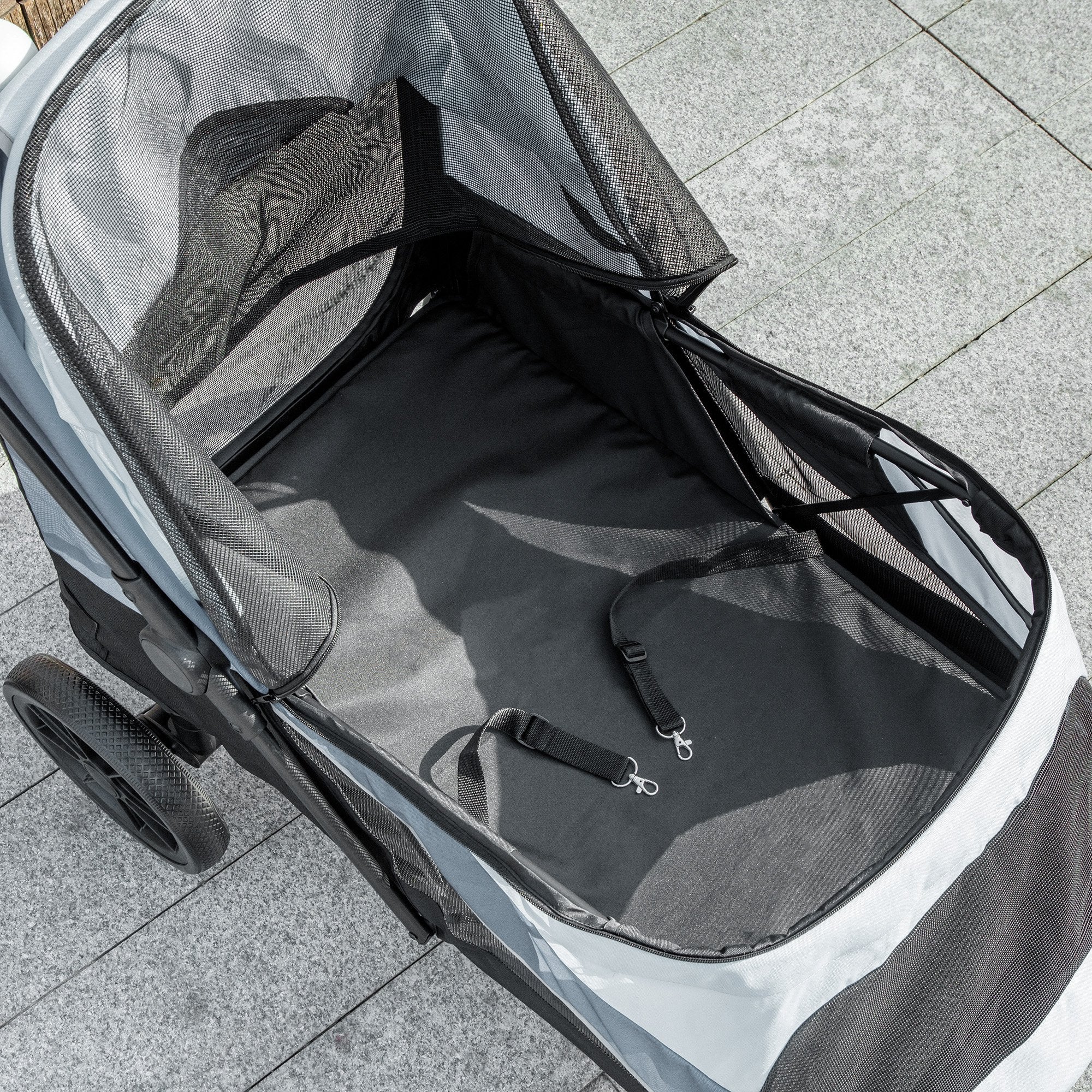 PawHut Hundewagen, Faltbarer Hundebuggy für große Hunde, Haustierwagen mit 4 Rädern, Sicherheitsleinen, Bremsen, Grau