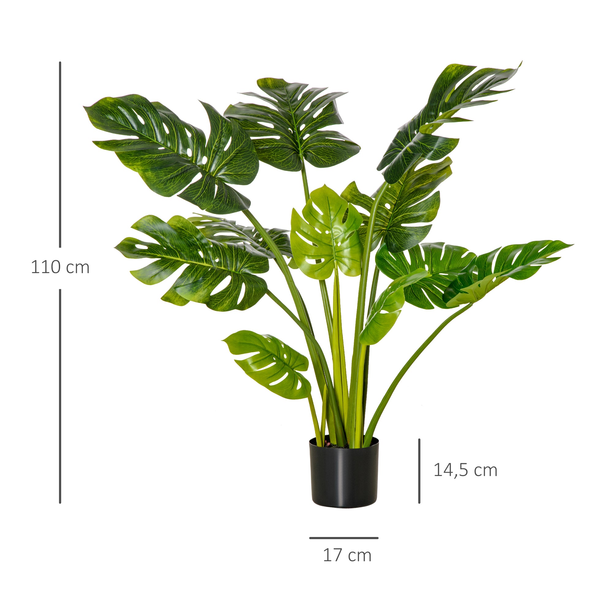 HOMCOM künstliche Pflanzen 110 cm künstlicher Monstera Kunstpflanzen im Topf Kunstbaum Zimmerpflanze Dekopflanze Büropflanze Kunststofftopf für drinnen und draußen