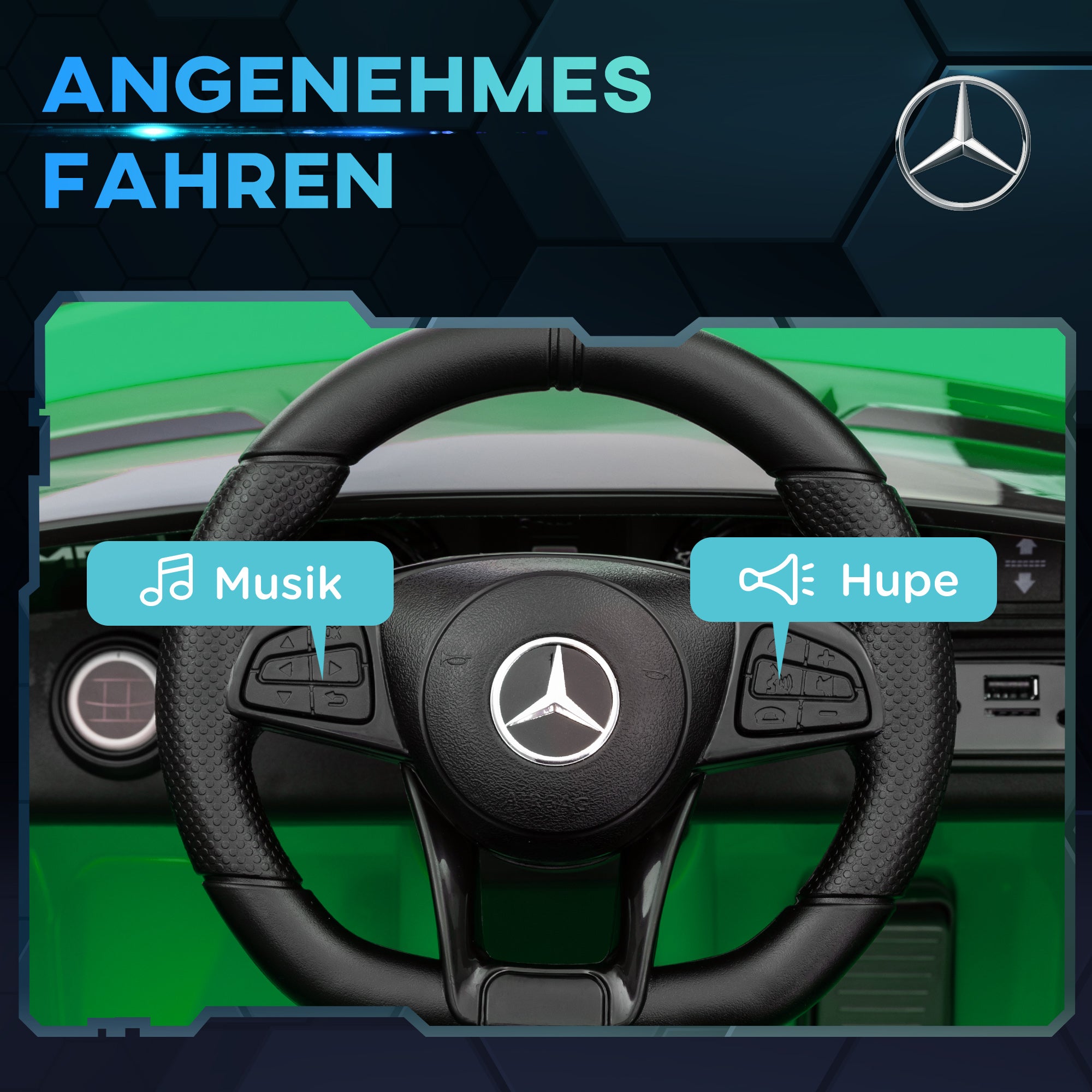 AIYAPLAY Elektro-Kinderauto, Mercedes, 3-5 km/h, Fernbedienung, Licht & Musik, Grün