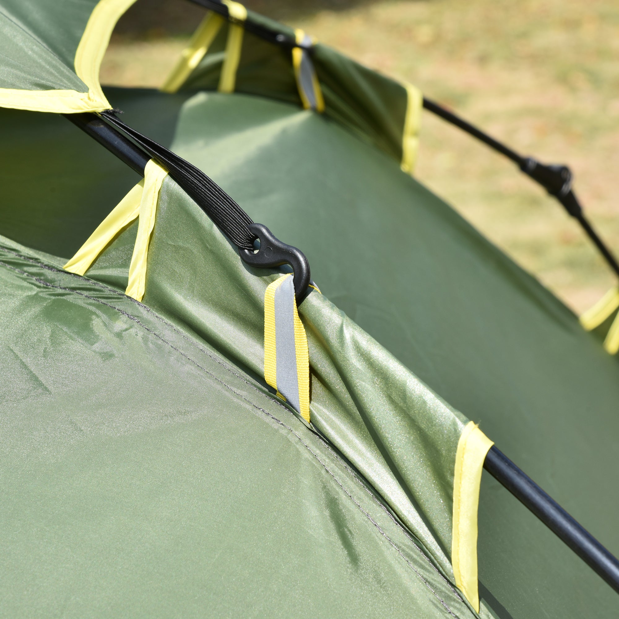 Outsunny Doppelzelt Campingzelt Outdoorzelt Familienzelt Quick-Up-Zelt 2 Erwachsene + 1 Kind 4 Jahreszeiten wasserdicht Tragetasche 2 Türen Polyester + Glasfaser Dunkelgrün 210 x 210 x 140 cm