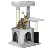 PawHut Kratzbaum Katzenbaum mit Massageecke Katzenhöhle Spielball Katzenkratzbaum Sisalseil-Kratzstangen Hellgrau 48 x 48 x 85 cm