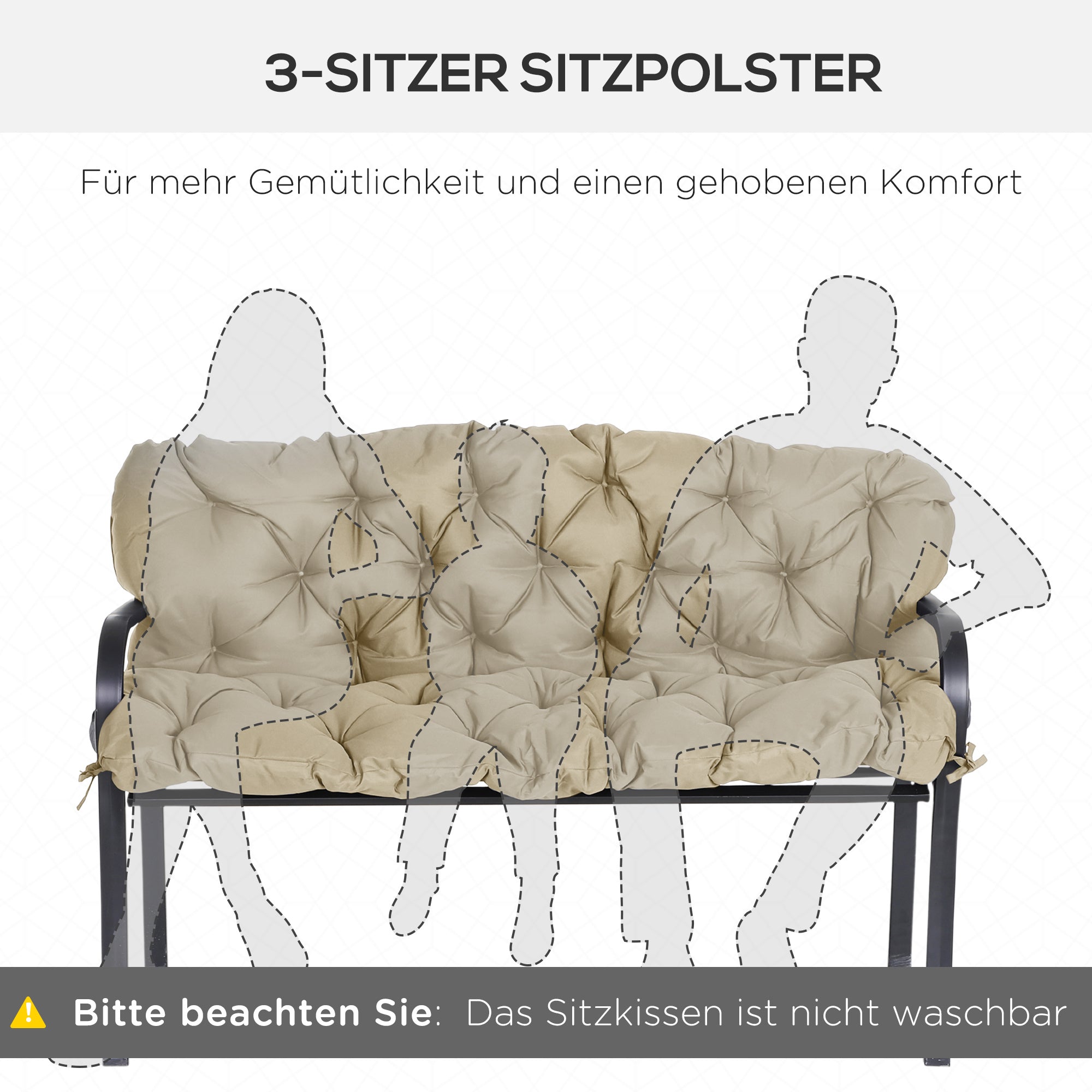 Outsunny 3 Sitzer Bankauflage 150x98x8 cm Bankkissen mit Bändern, Bankpolster für Gartenmöbel Hollywoodschaukel, Khaki
