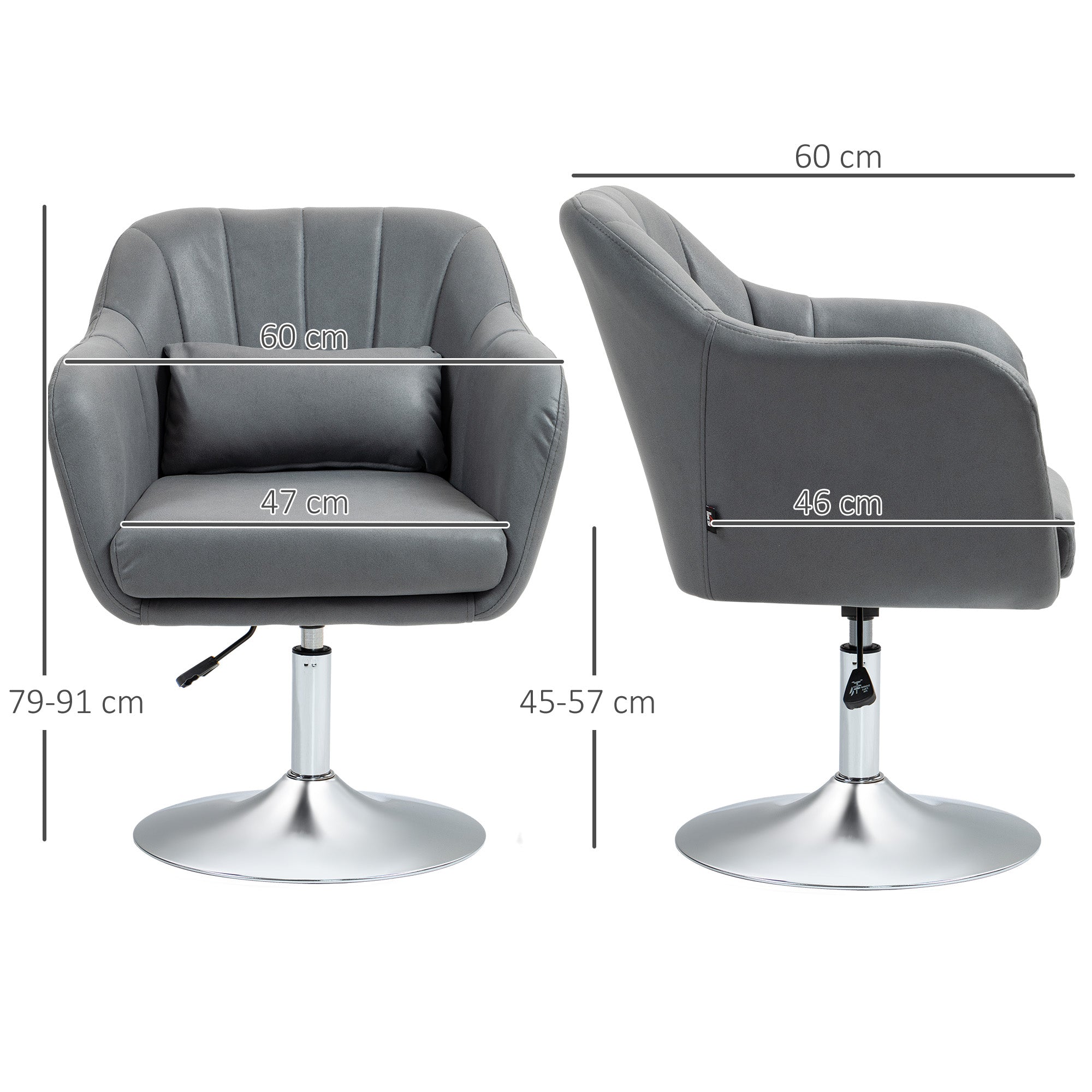 HOMCOM Drehstuhl, höhenverstellbarer Bürostuhl, Polyester, Metall, 60 x 60 x 79-91 cm, Dunkelgrau