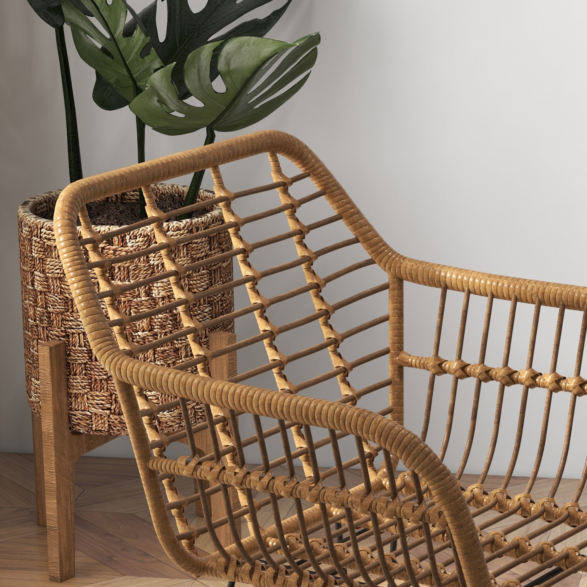 HOMCOM 2-er-Set Stühle im Boho-Stil, Küchenstühle, PE-Rattan, 56 x 60 x 79 cm, Natur + Schwarz