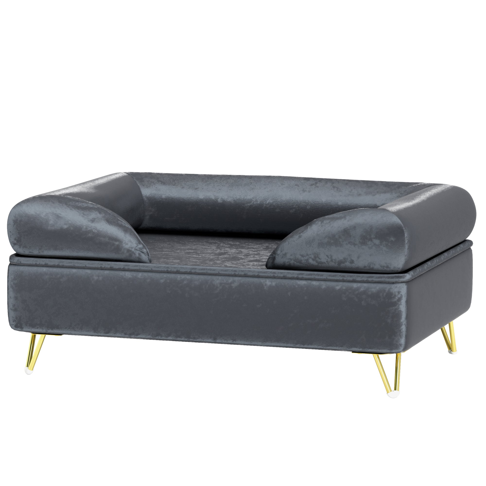 PawHut Hundesofa Grau 76x53,5x34?cm mit Rückenlehne & Metallfüßen