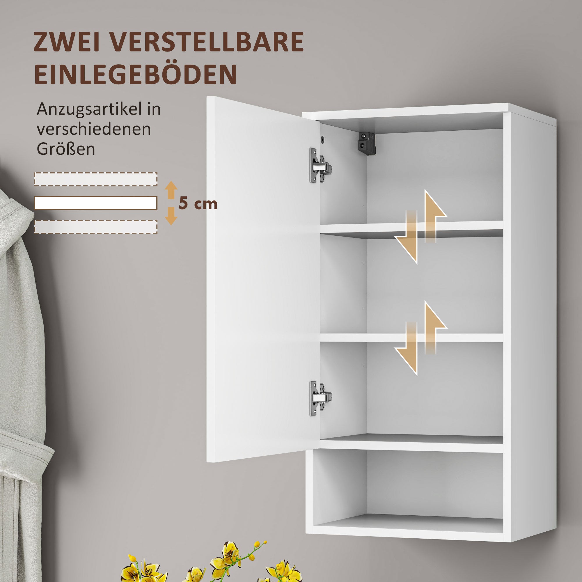 HOMCOM Wandmontierter Badezimmerschrank, Wandschrank für Badezimmer mit verstellbaren Ablagen, offenem Fach, Holz, Weiß