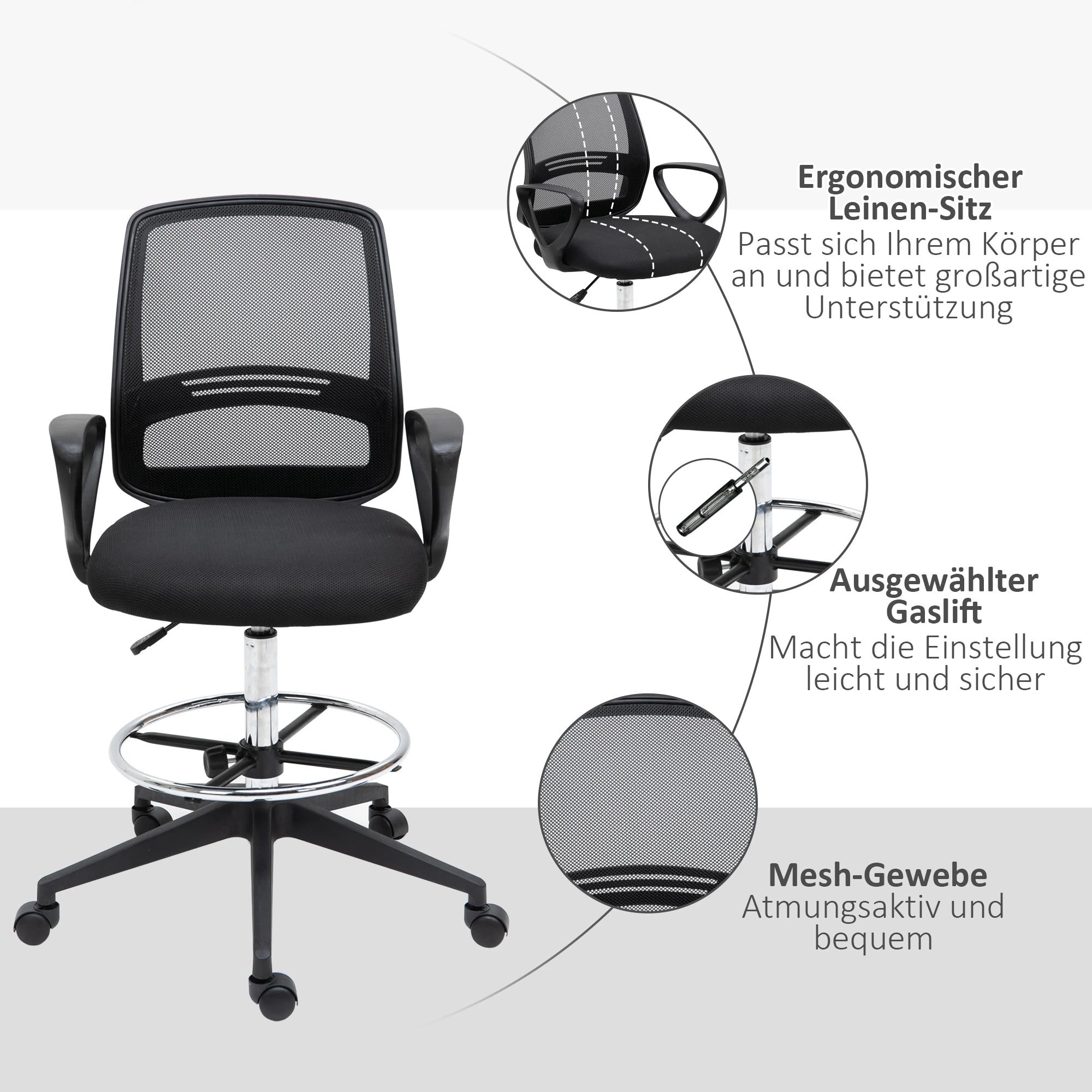 Vinsetto Bürostuhl höhenverstellbar mit Fußstütze ergonomisch