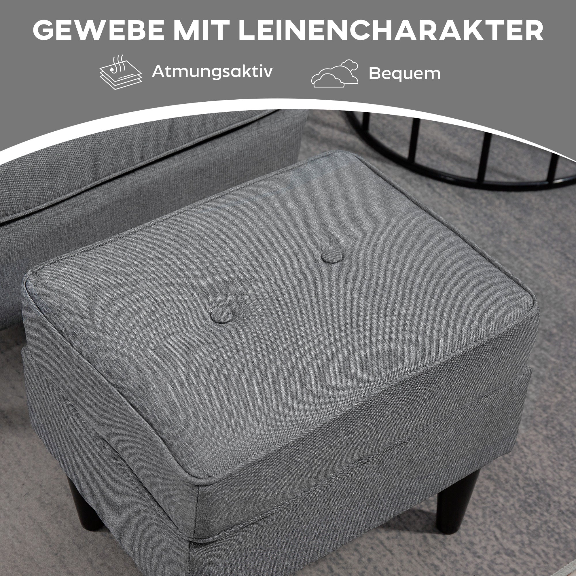 HOMCOM Ohrensessel mit Fußhocker, Polstersessel mit Kautschukholzbeinen, Stoffbezug, Grau