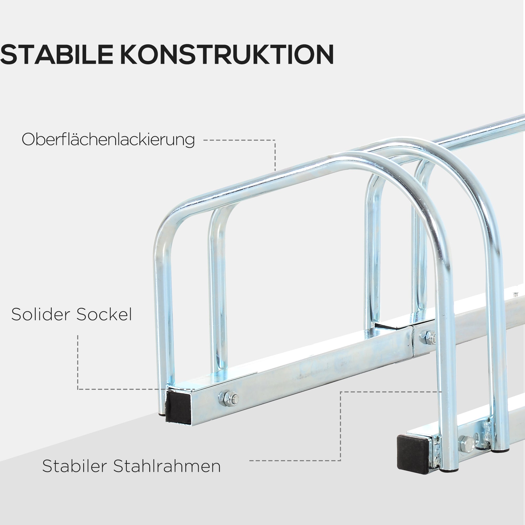 HOMCOM Fahrradständer für 5 Fahrräder, wetterfest, Wand- oder Bodenmontage, Stahl 145 x 33 x 27 cm