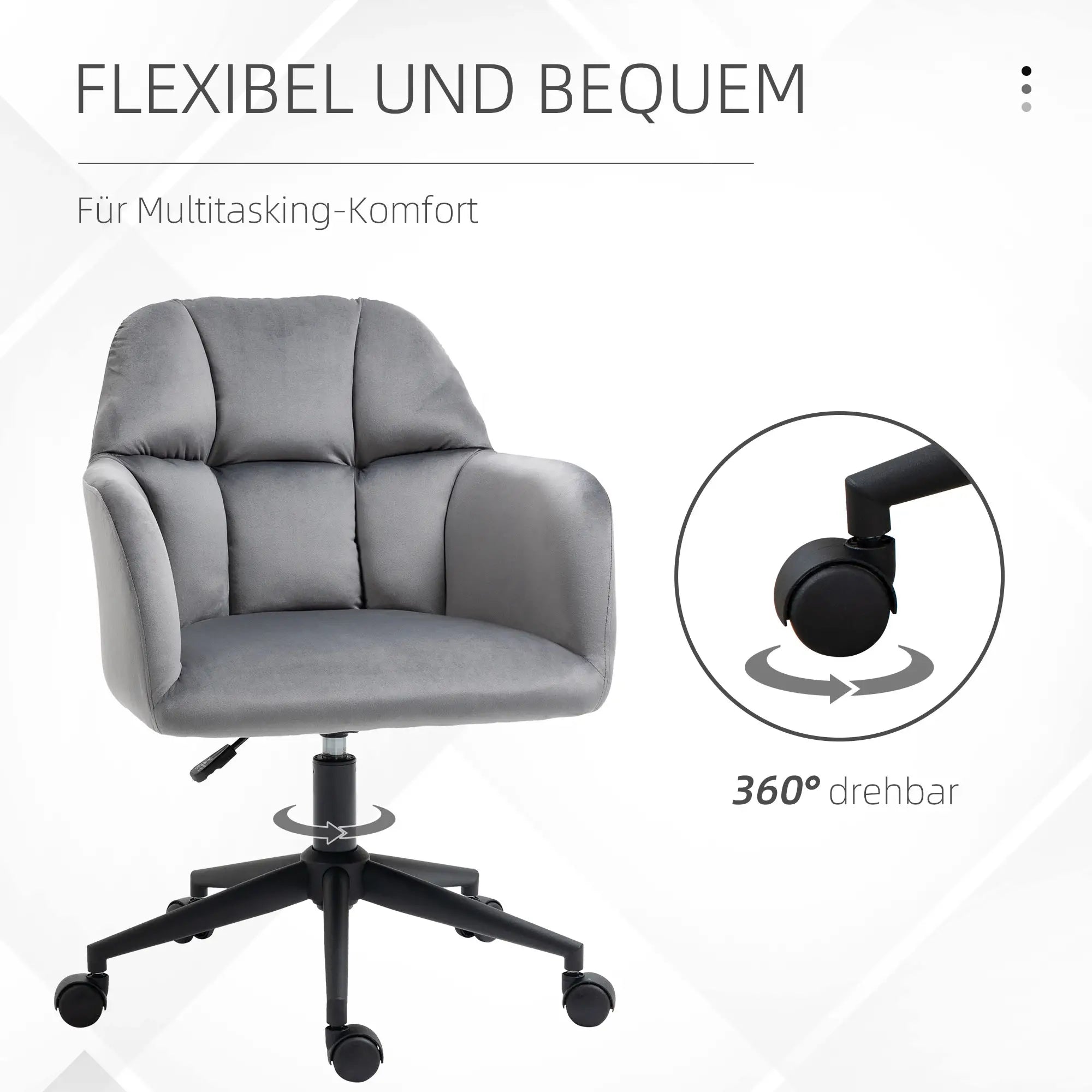 Vinsetto Bürostuhl, 5 Rollen, höhenverstelbar, modernes Design, 58 cm x 58,5 cm x 86 cm, Grau