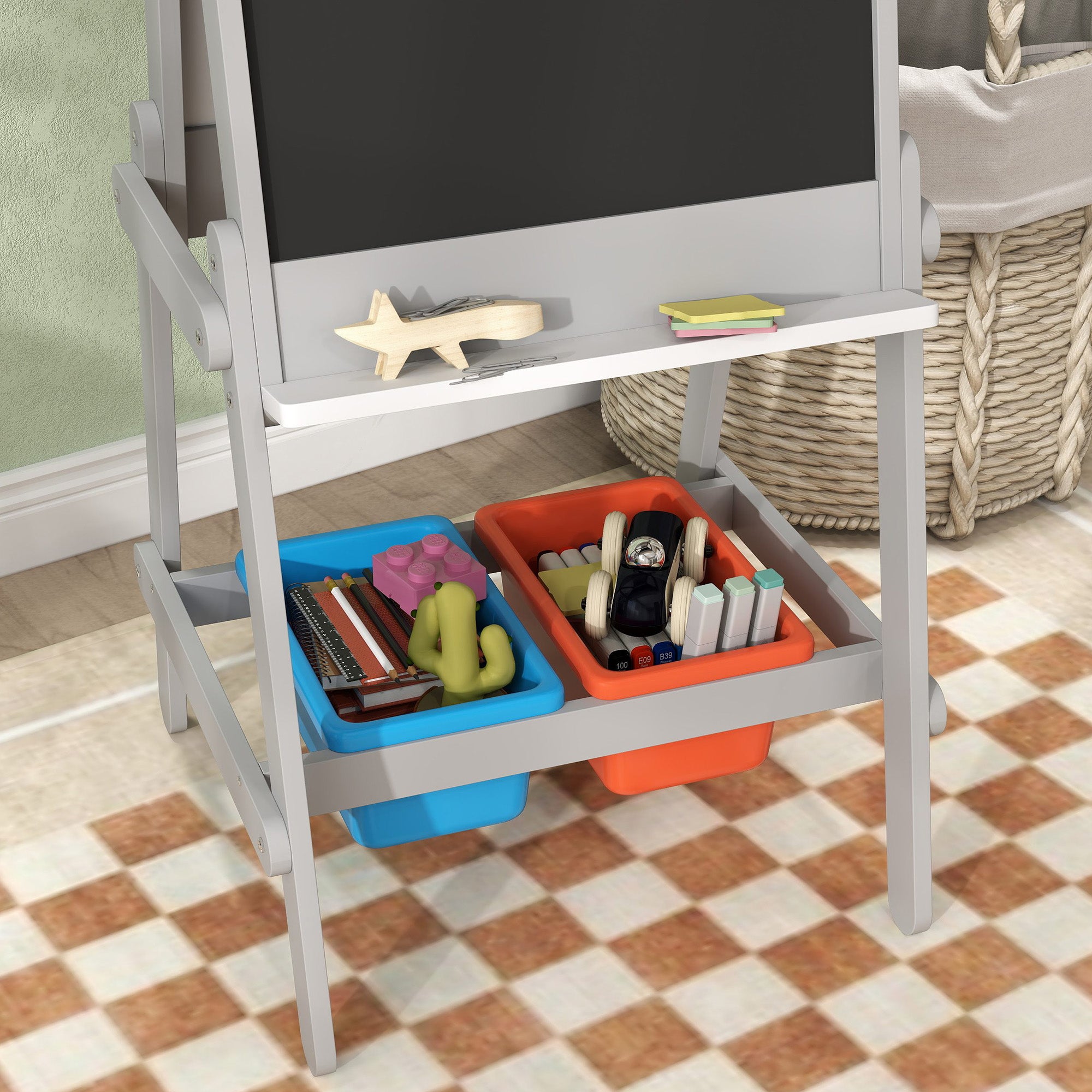 AIYAPLAY Doppelseitige Kindermalstaffelei mit Papierrolle, Kreidetafel, Whiteboard, 3-in-1-Design, zum Zeichnen und Malen
