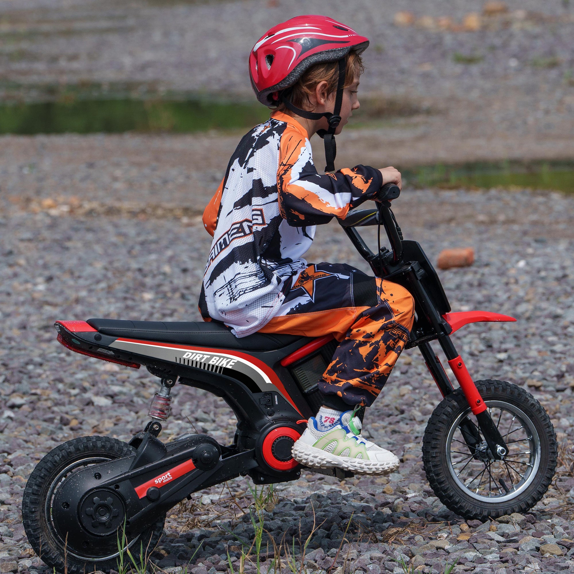 HOMCOM Elektro-Motorrad für Kinder, 24V Kindermotorrad mit Hupe, Leuchte, mit Drehgriff-Gashebel, 8-16 km/h, 8-12 Jahre, Rot