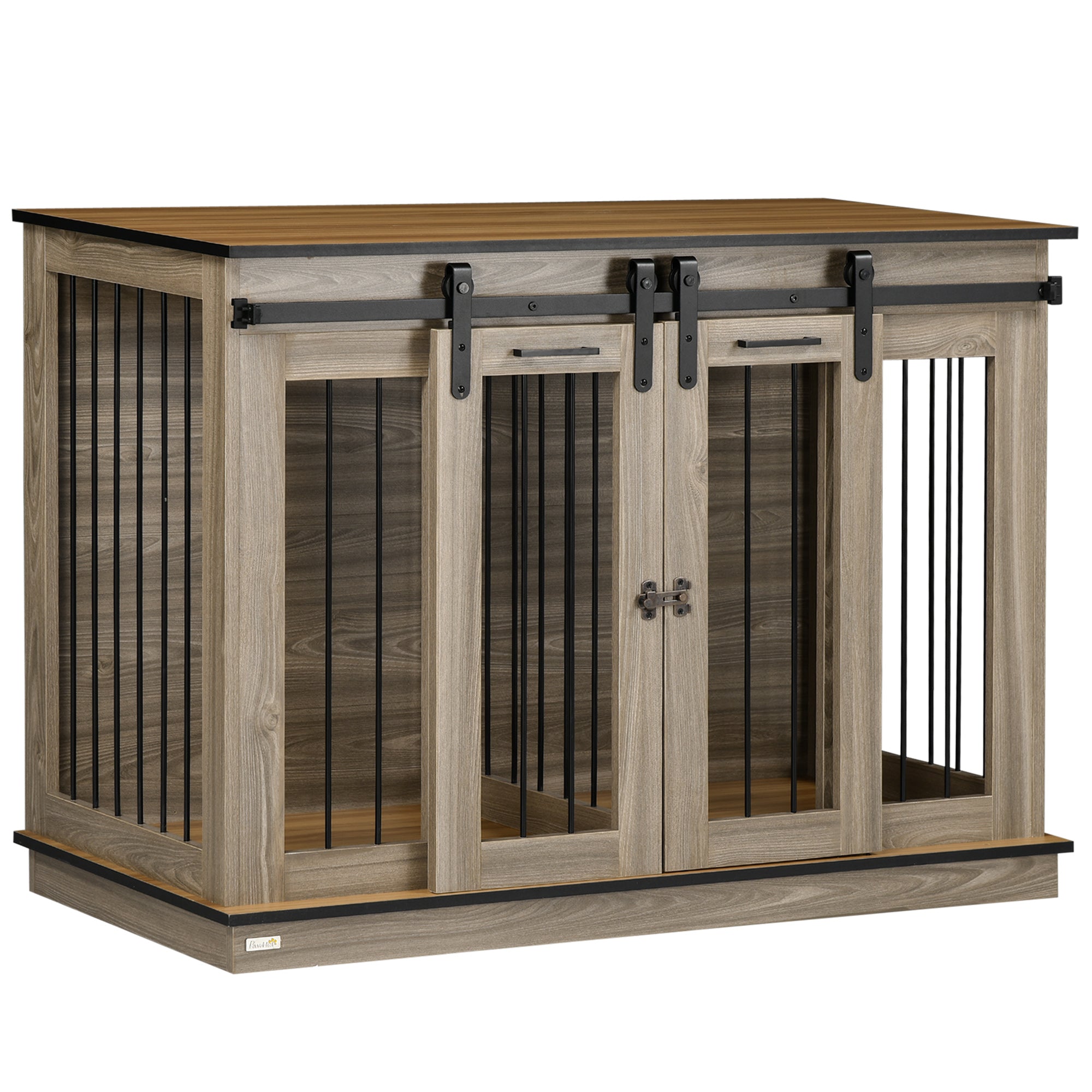 PawHut Hundekäfig mit 2 Türen, Hundebox, Transportbox für Hunde, rustikales Design, verriegelbar, Braun