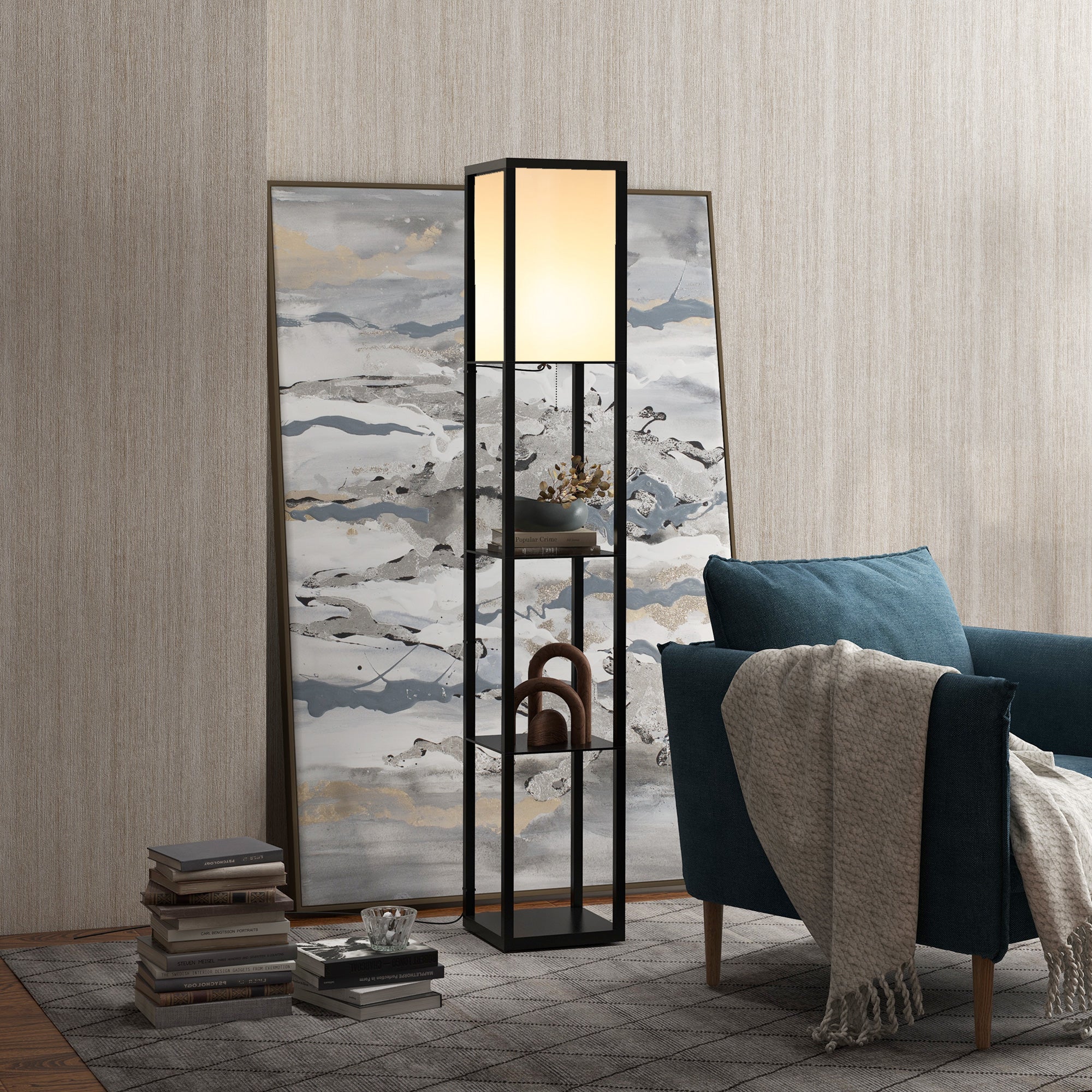 HOMCOM Stehleuchte mit Regal und sanftem Licht für Wohnzimmer