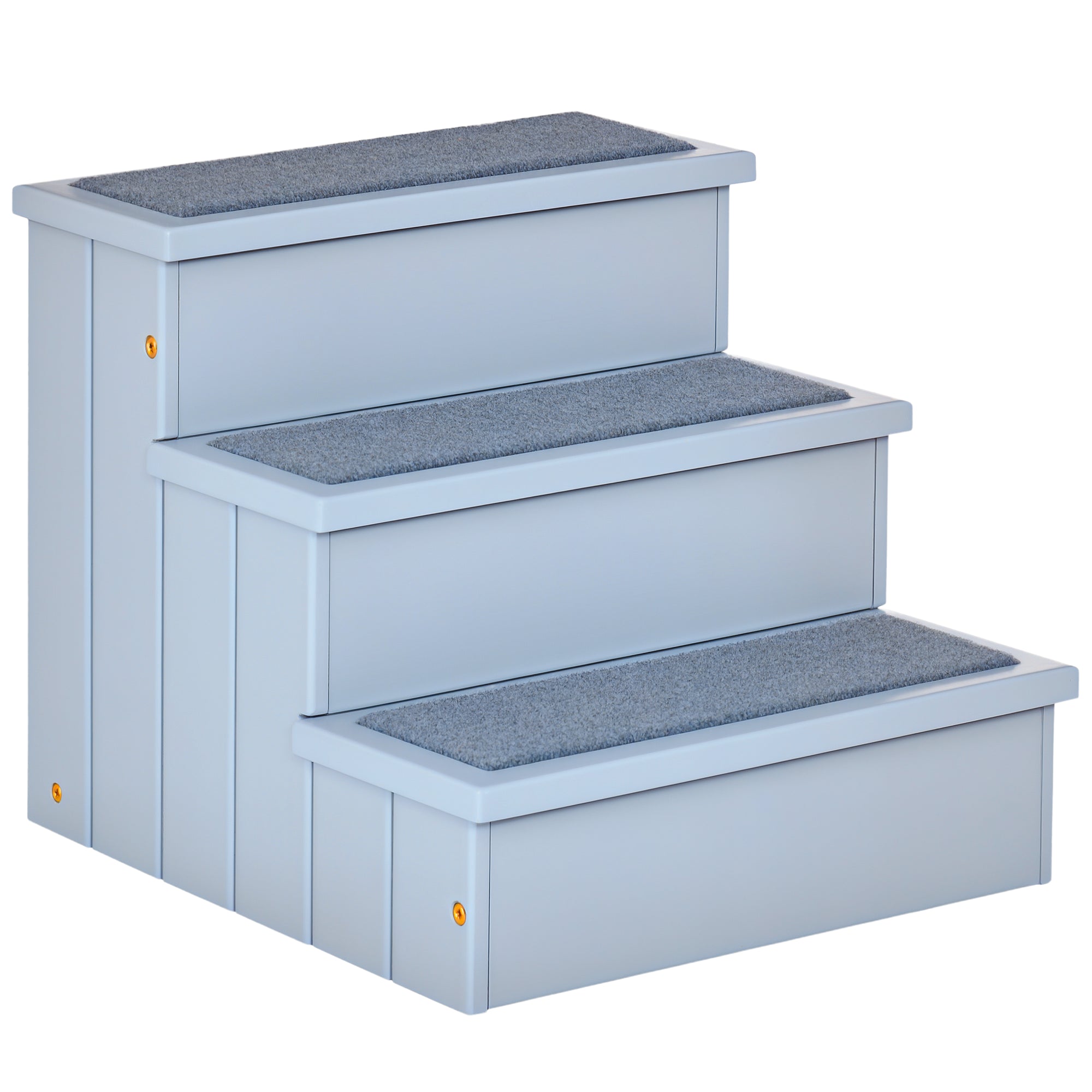 PawHut Hundetreppe 3 Stufen Katzentreppe Haustiertreppe Hundetreppe für Hunde und Katzen Tiertreppe Einstiegshilfe mit Teppich Stauraum für Sofa Bett Tannenholz Grau 40,5 x 44,5 x 38 cm