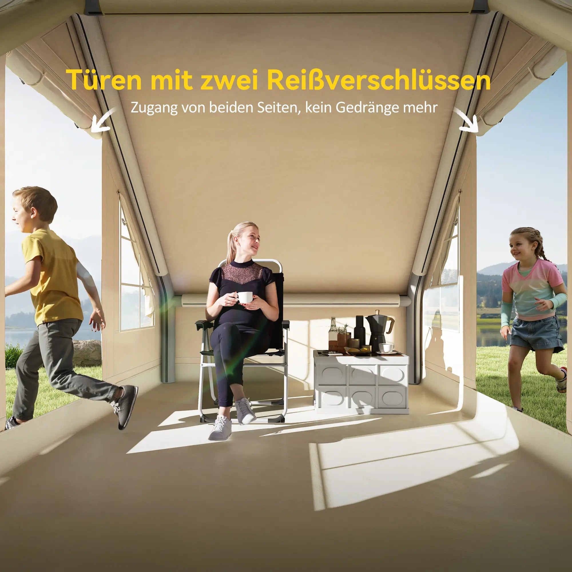 Outsunny Aufblasbares Campingzelt, 3 Personen, mit Luftpumpe & Tasche
