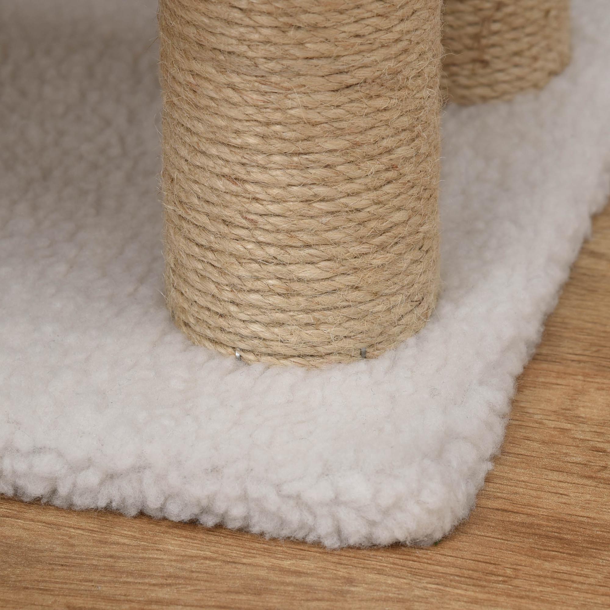 PawHut Katzentreppe 4-stufige Haustiertreppe mit Kratzsäulen Ball Hundetreppe Tiertreppe für Katzen bis 5 kg Plüsch Jute Weiß 60 x 40 x 64 cm