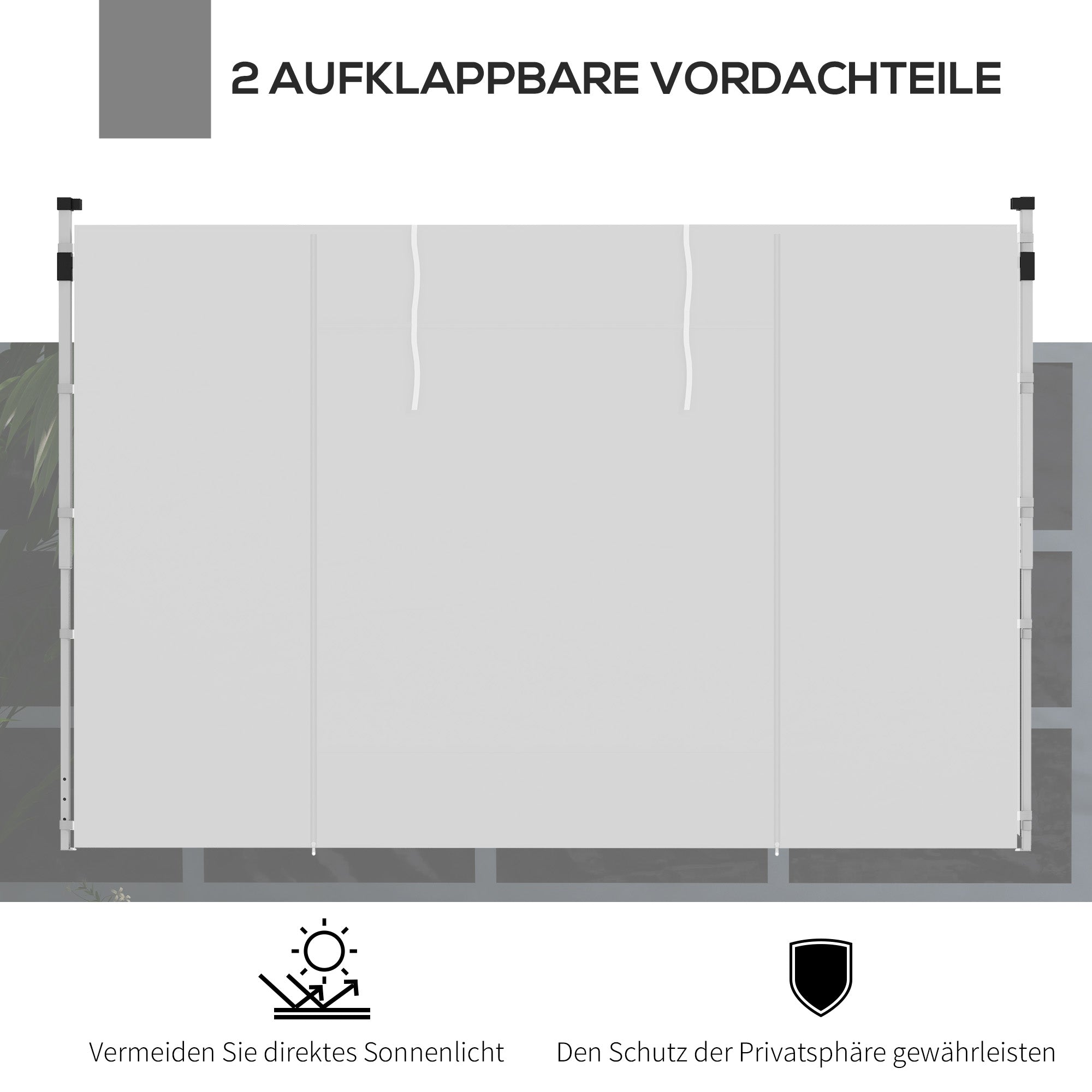 Outsunny Pavillon-Vorhänge, 2er-Set, für 3x6m oder 3x3m Gartenpavillons, mit Fenstern und Türen, Weiß
