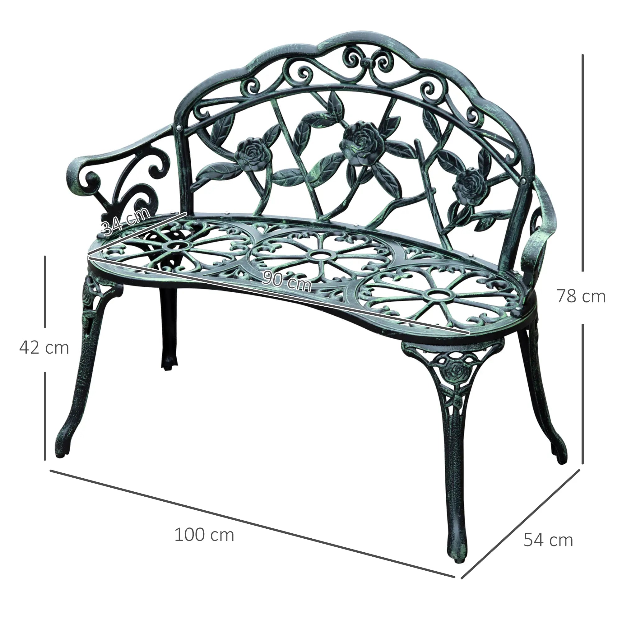 Outsunny Gartenbank 2-Sitzer Blumenmuster Gussaluminium Antik Grün