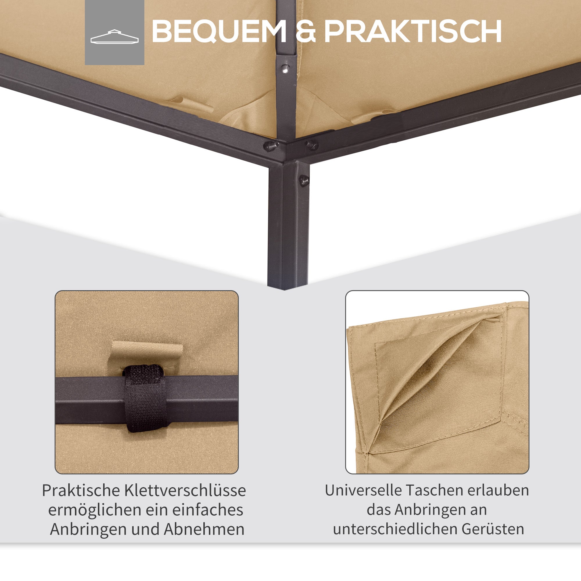 Outsunny Ersatzdach für Gartenpavillon, Polyester, 2,98 x 2,95 m, Beige