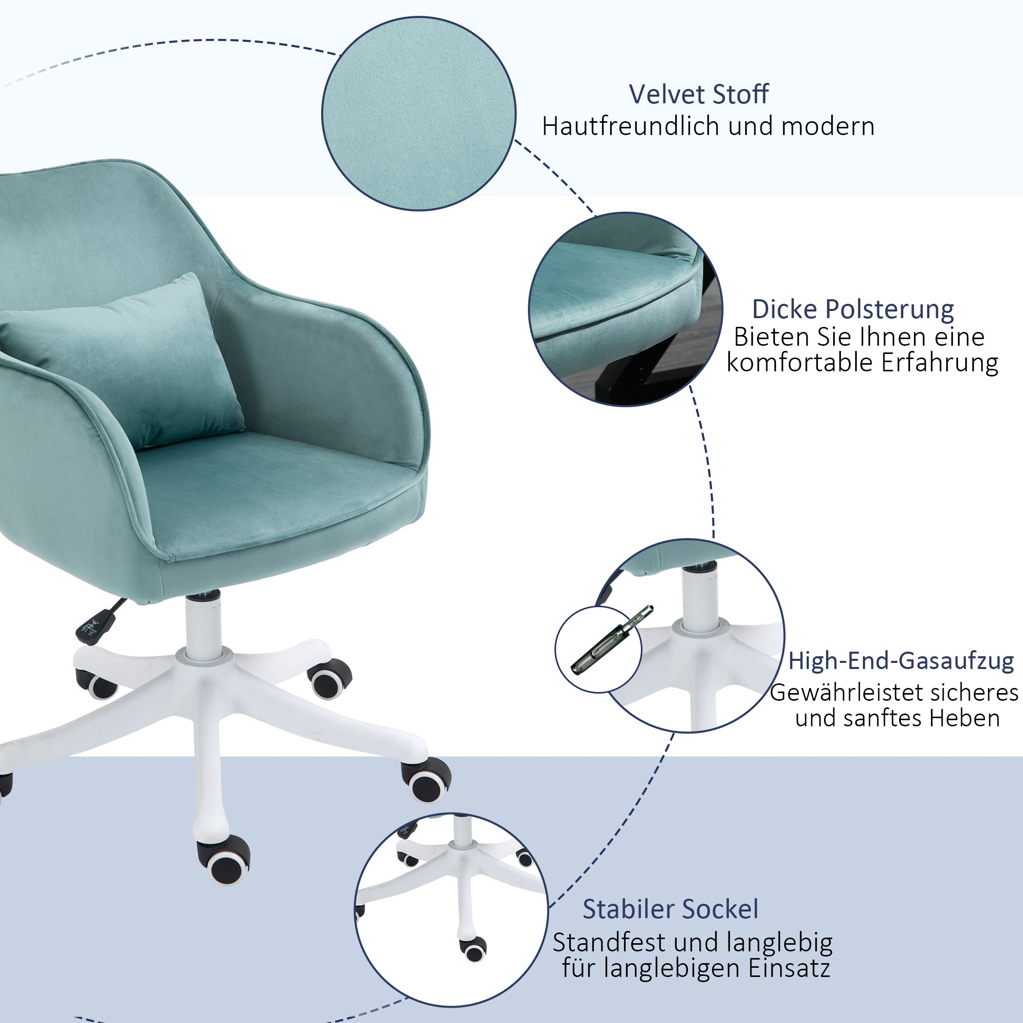 Vinsetto Massage-Bürostuhl in Samtoptik Lendenkissen mit Vibrationsmassage bis 115 kg USB-Schrittstelle höhenverstellbar 57B x 70T x 78-86H cm Grün