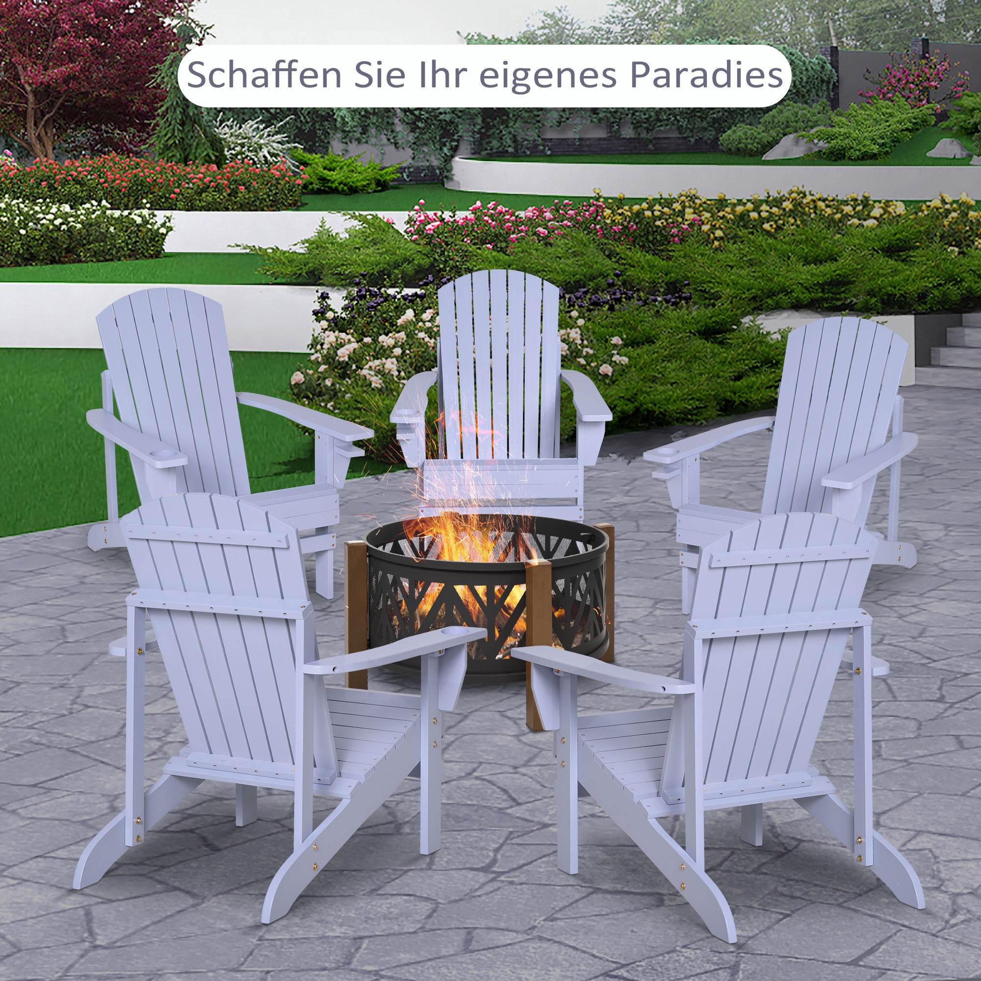 Outsunny Adirondack-Gartenstuhl mit Becherhalter Gartenliege Balkonstuhl Massivholz Grau 72,5 x 97 x 93 cm