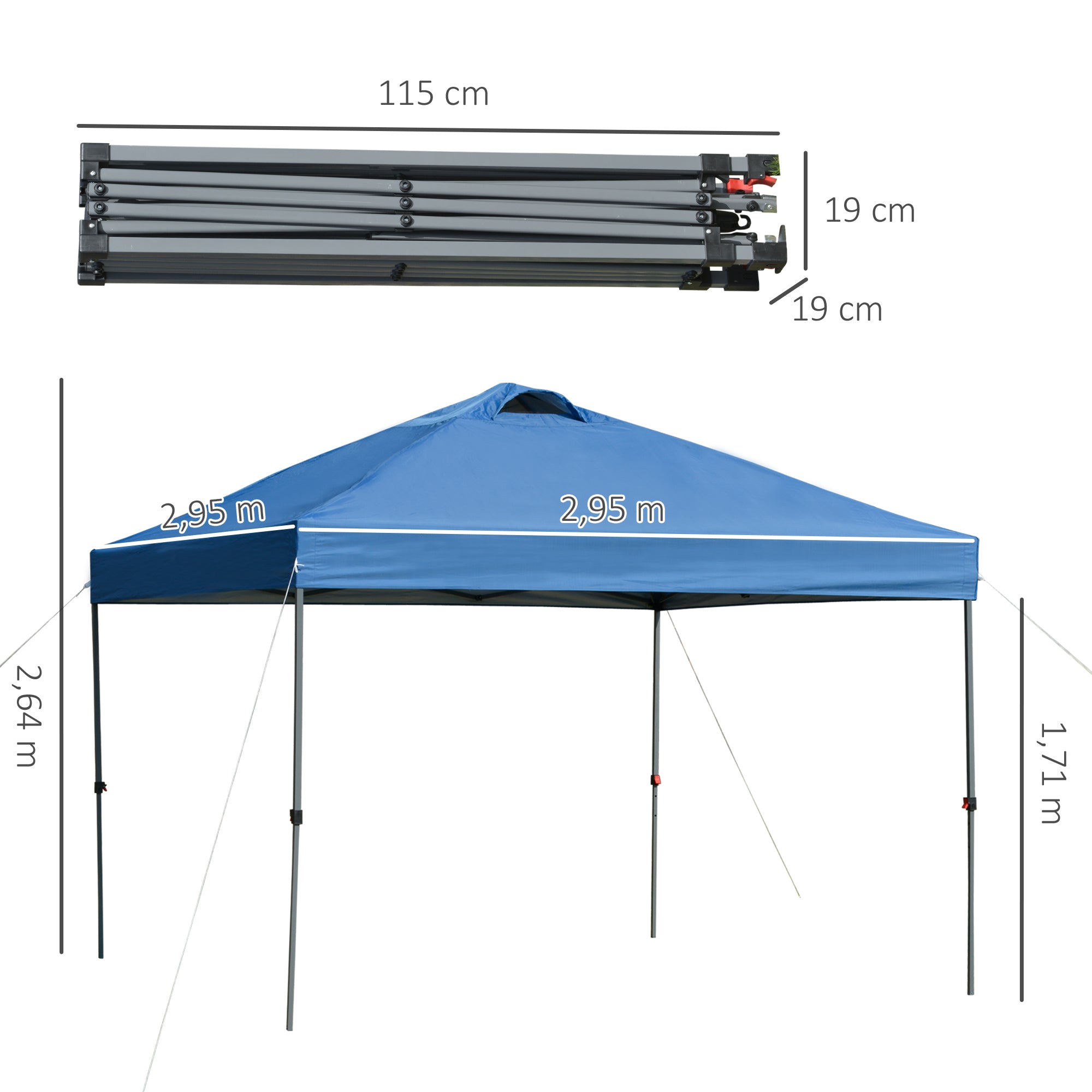 Outsunny Garten-Pavillon, Faltpavillon, Festzelt, Gartenzelt inkl. Heringe Abspannseile, Oxfordstoff, 2,95 x 2,95 x 2,64 m, Blau
