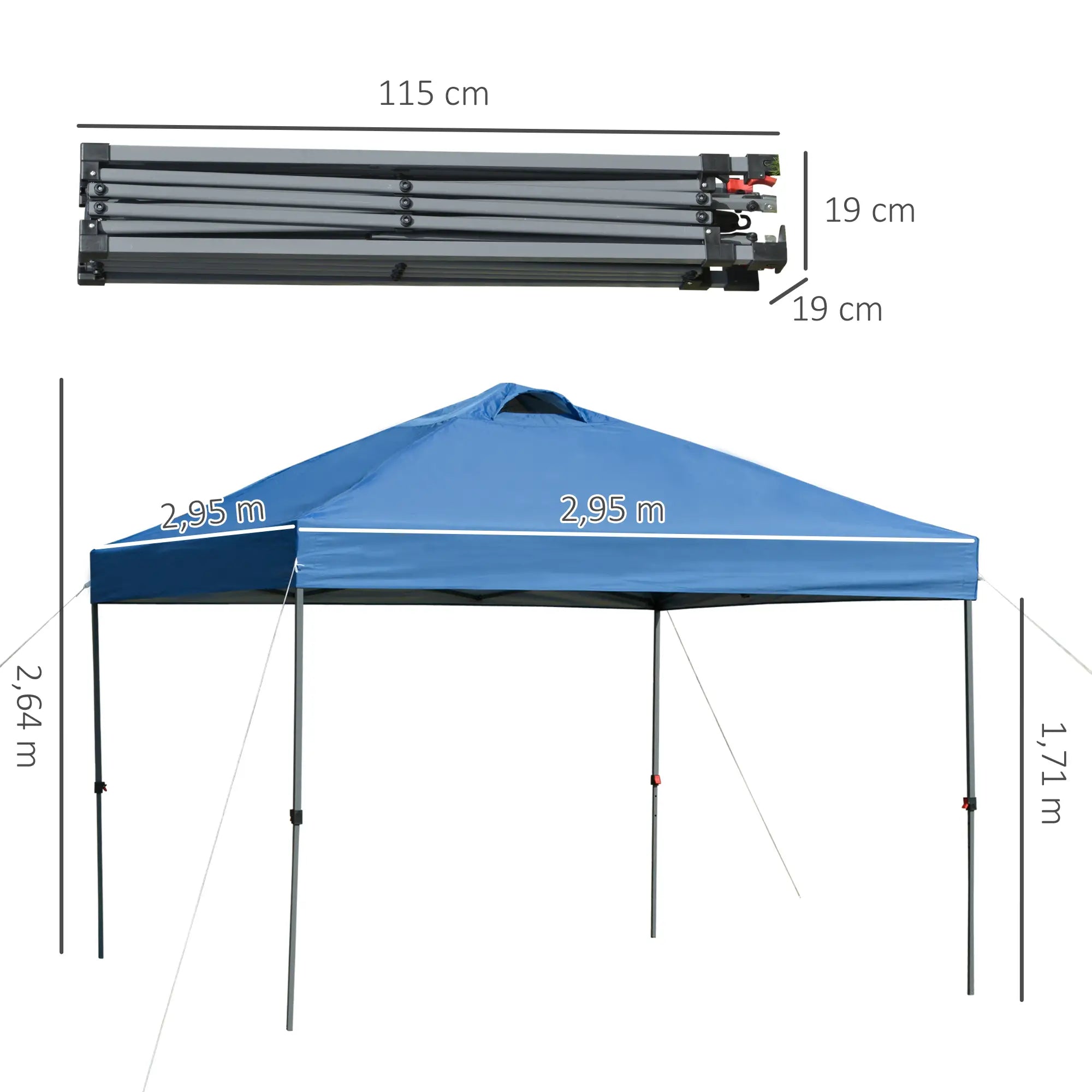 Faltpavillon 3x3 m wasserdicht, Blau mit Tasche
