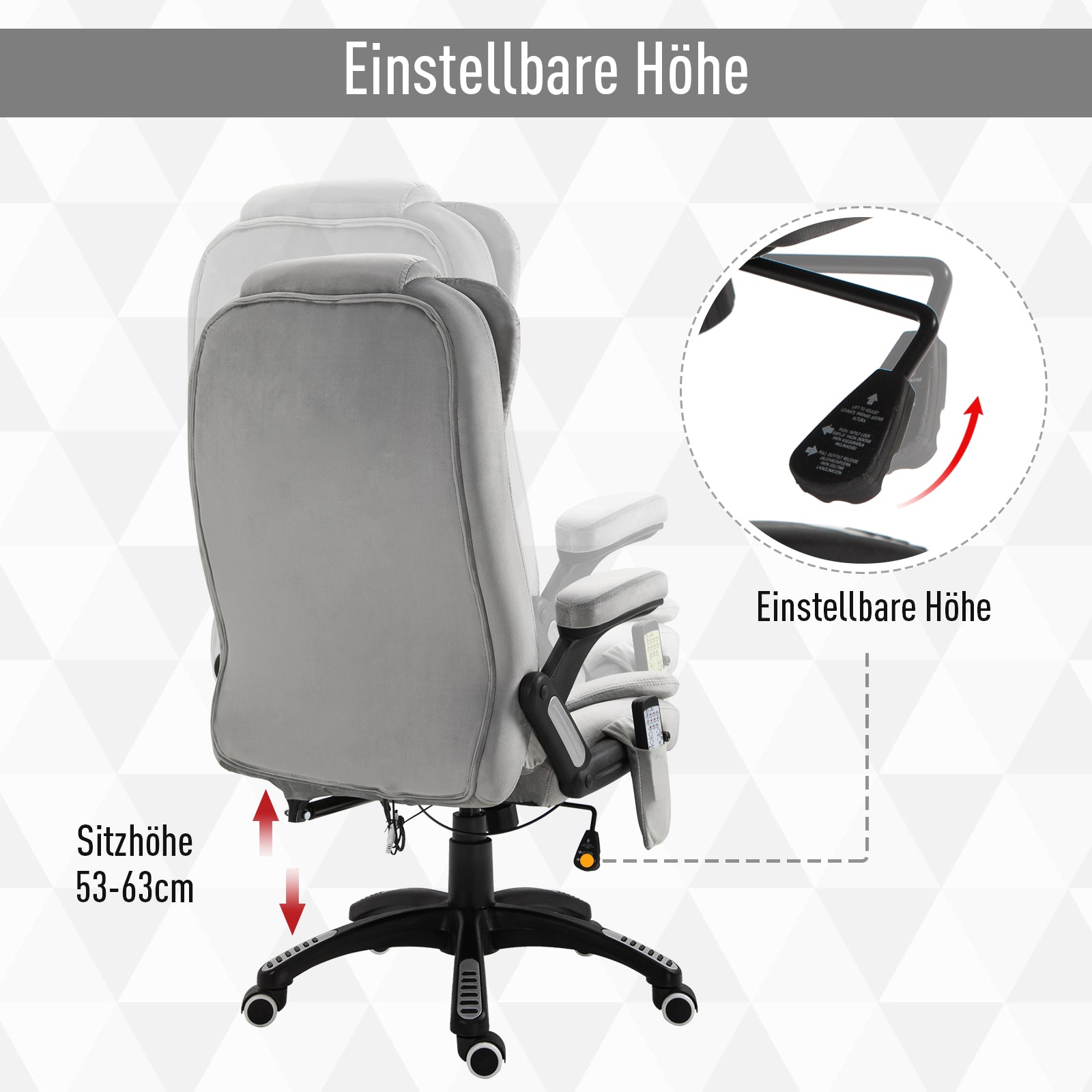 Vinsetto Bürostuhl mit Vibrationsmassage, Ergonomisch Schreibtischstuhl mit Heiz-, Liegefunktion, Höhenverstellbar Chefsessel mit Fernbedienung, Seitentasche, Samtoptik, Braun