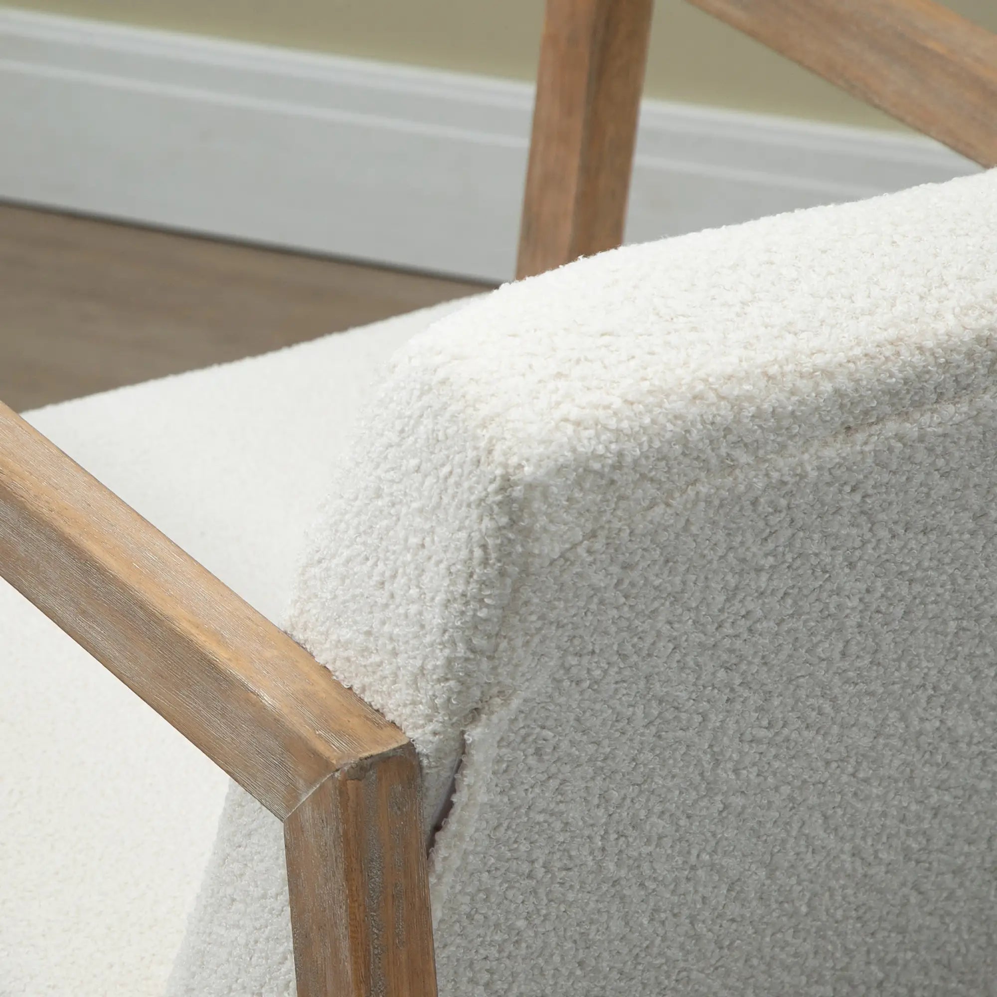 HOMCOM Schaukelstuhl mit Holzrahmen gepolstert Relax Stuhl Sessel Stuhl Wohnzimmersessel Lounge mit gepolsterter Sitzfläche Kautschukholz Cremeweiß 60 x 81 x 71 cm