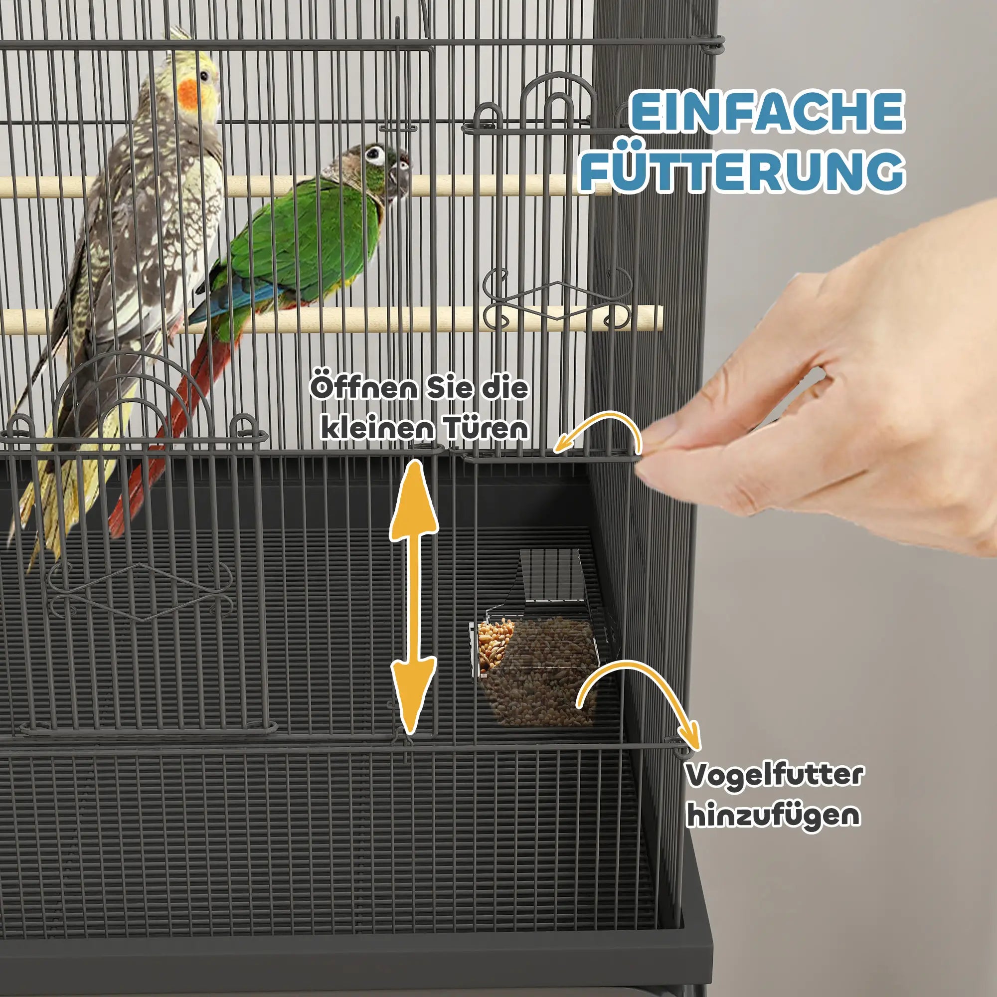 PawHut Vogelkäfig für Kanarienvögel & Wellensittiche, mobil, mit Bodenfach, Metallgitter, Schwarz