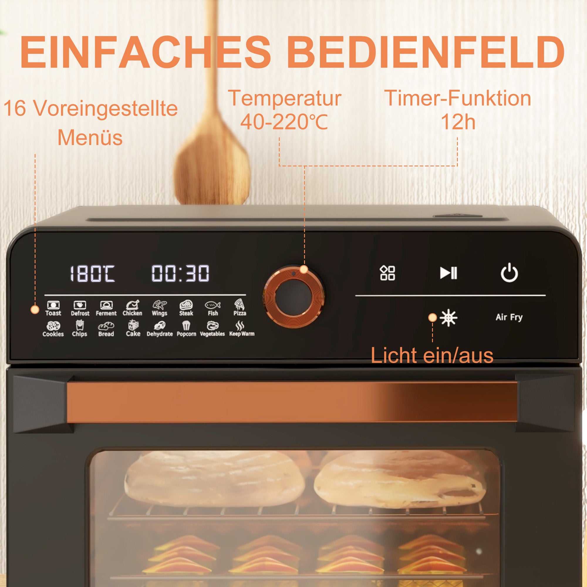 HOMCOM Minibackofen, 20 L, Mini-Ofen, 40-220°C, 17 Modi, Timer, 36 x 37 x 34,5 cm, Schwarz