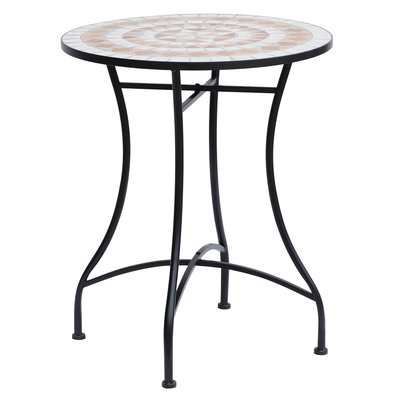 Outsunny Gartentisch Mosaiktisch Balkontisch Beistelltisch Seviertisch rund Stahl + Keramik Orange + Weiß Ø60 x H71 cm