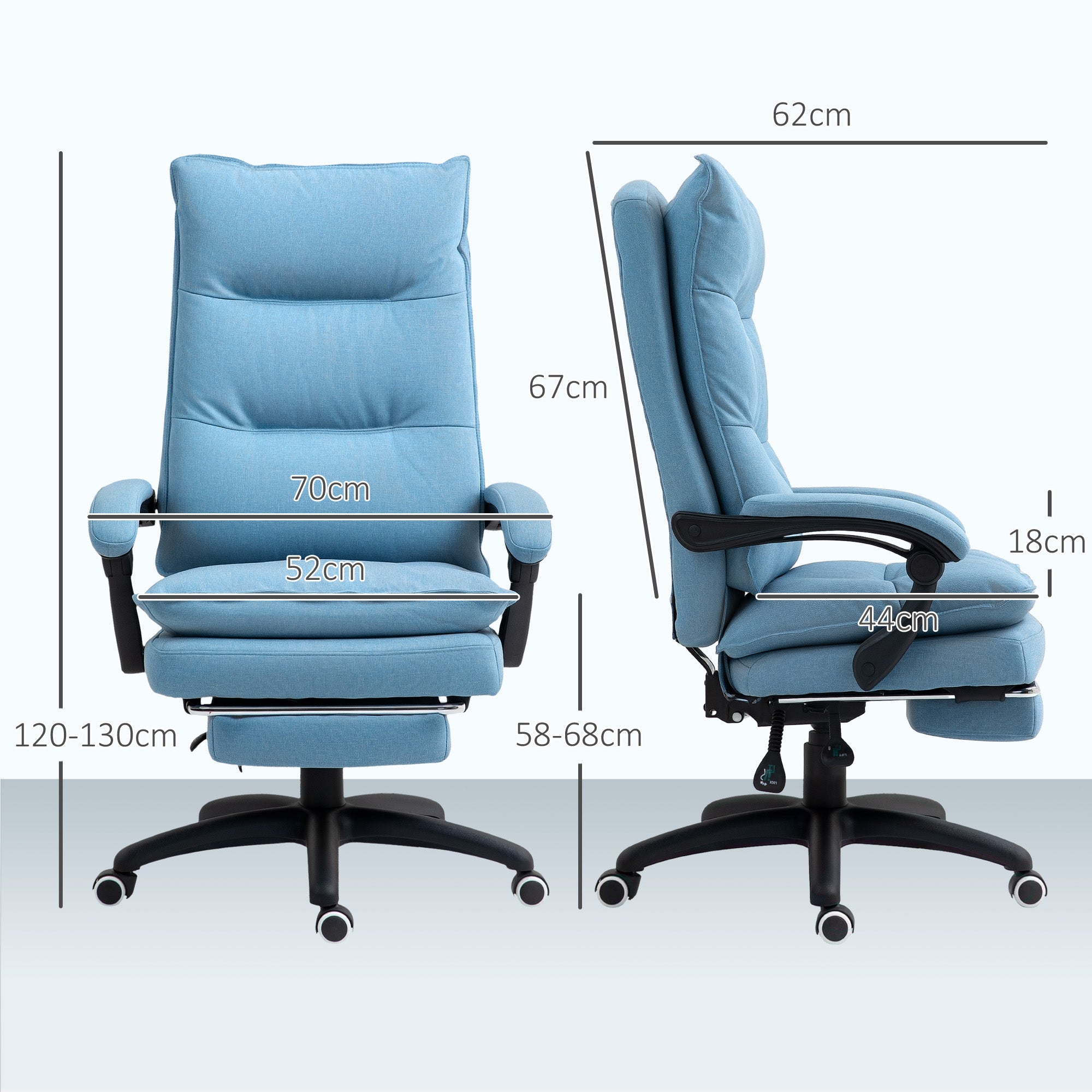Vinsetto Massage-Bürostuhl, Schreibtischsessel mit Massagefunktion, höhenverstellbarer, ergonomischer Drehstuhl, Nylon, Blau