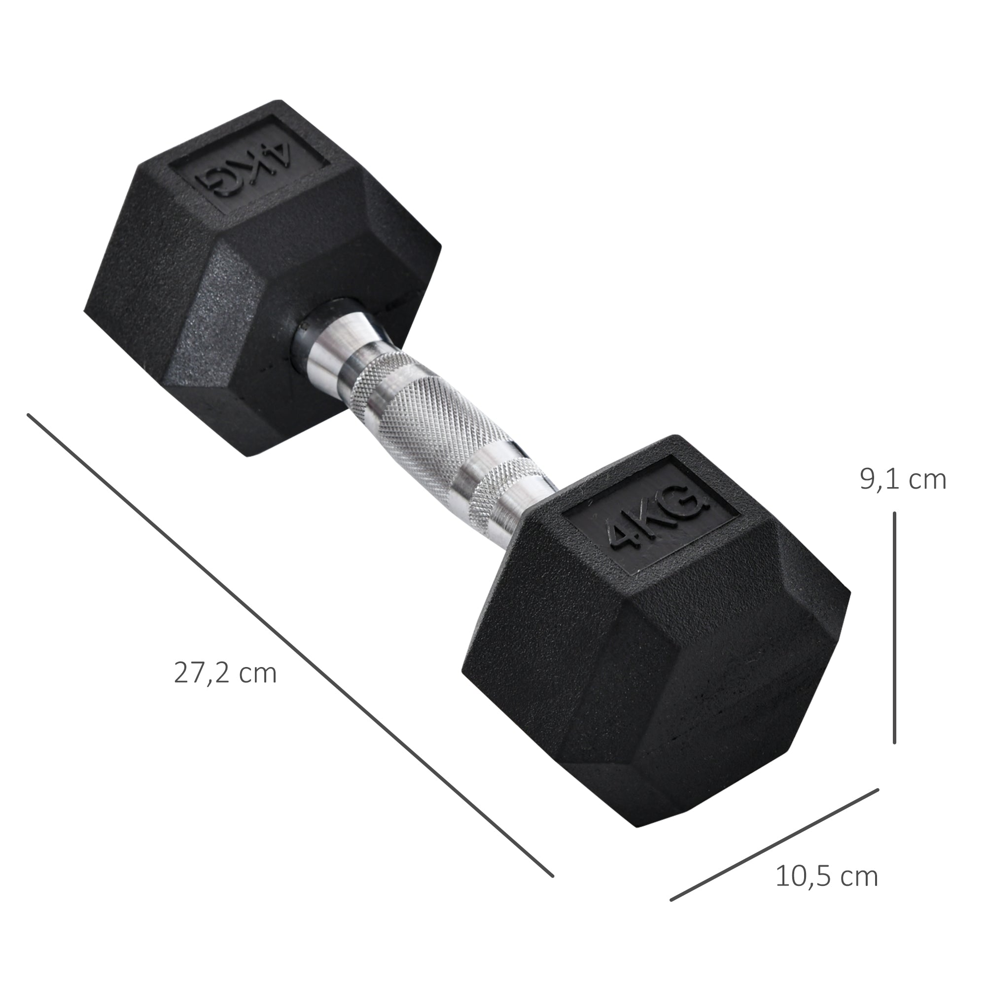 HOMCOM Hantelset, 2er Set Hanteln mit gerändeltem Griff, Kurzhantelset aus Gusseisen, 2 x 4 kg, Kurzhanteln für Männer und Frauen, Dumbbell Set für Zuhause, Fitnessstudio, Krafttraining