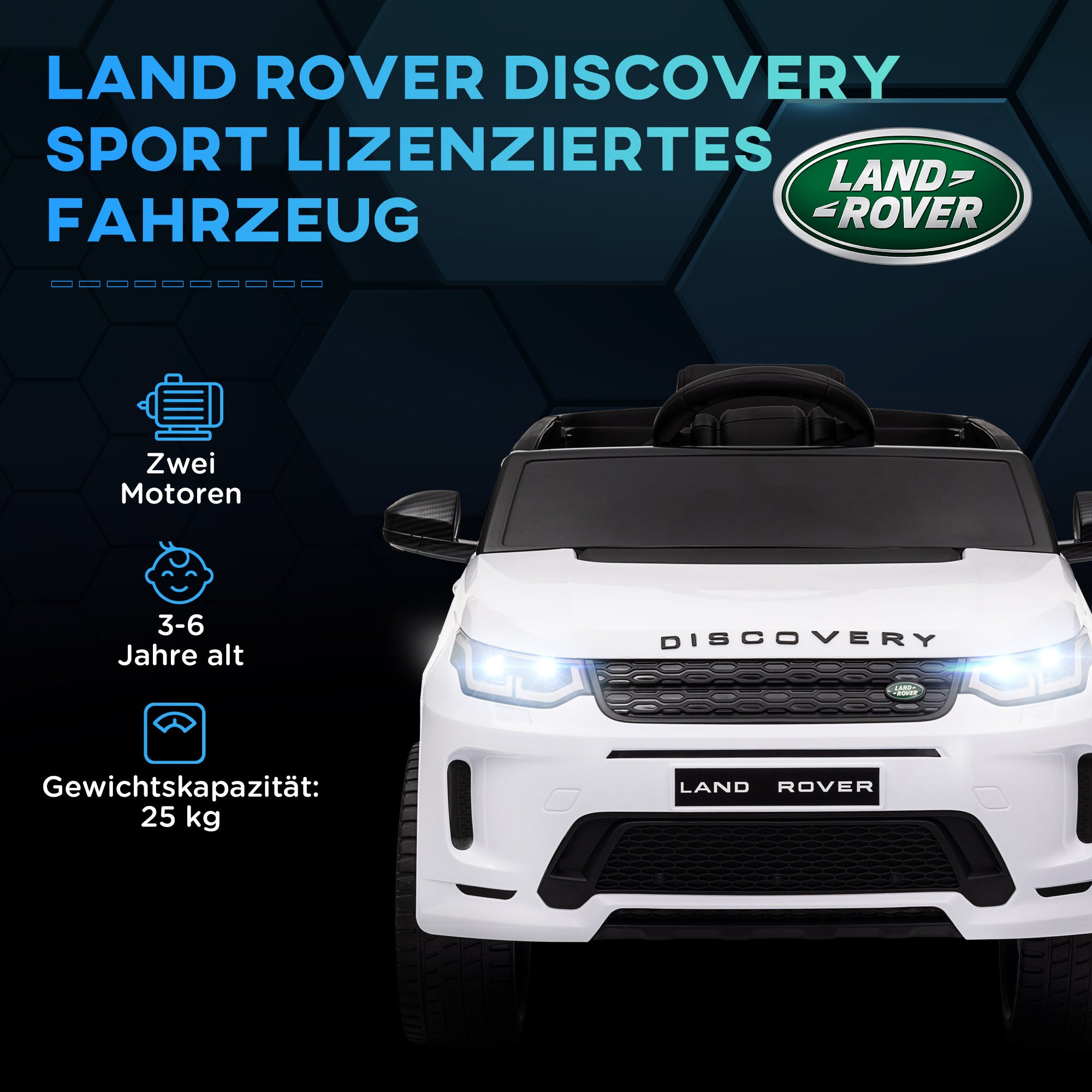 AIYAPLAY Kinder-Elektroauto, 12V Kinderfahrzeug mit Fernbedienung, LED-Lichtern, Musik und Hupe, 3-6 Jahre, Weiß