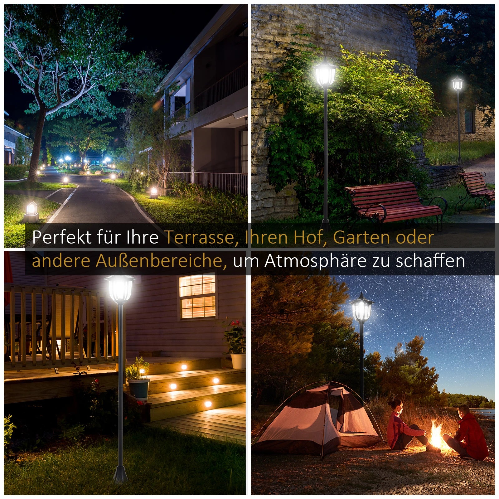Outsunny LED Solar Gartenlaterne, Stehleuchte aus Edelstahl Gartenlampe 160 cm hoch Windlicht Außenleuchte IP44, Solarlampe mit Lichtsensor 30 Lumen Erdspieß, Gartenlampe für Garten Balkon Schwarz