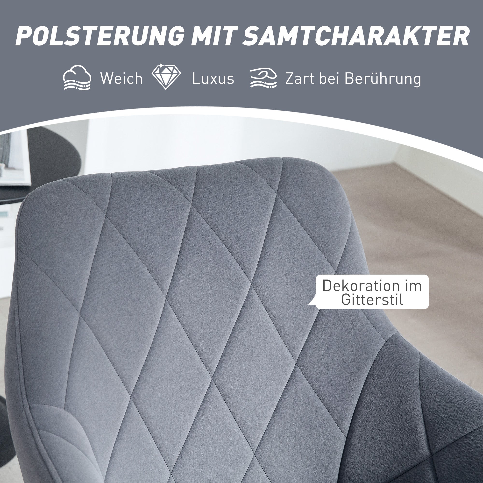 HOMCOM Akzentstuhl im Retro-Design Samtoptik 58 cm x 60,5 cm x 79 cm Stahl Grau