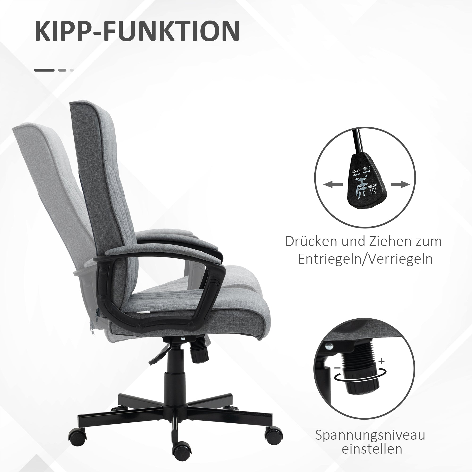 Vinsetto Bürostuhl Computerstuhl, höhenverstellbar, neigbar, ergonomischer Bürostuhl, Grau