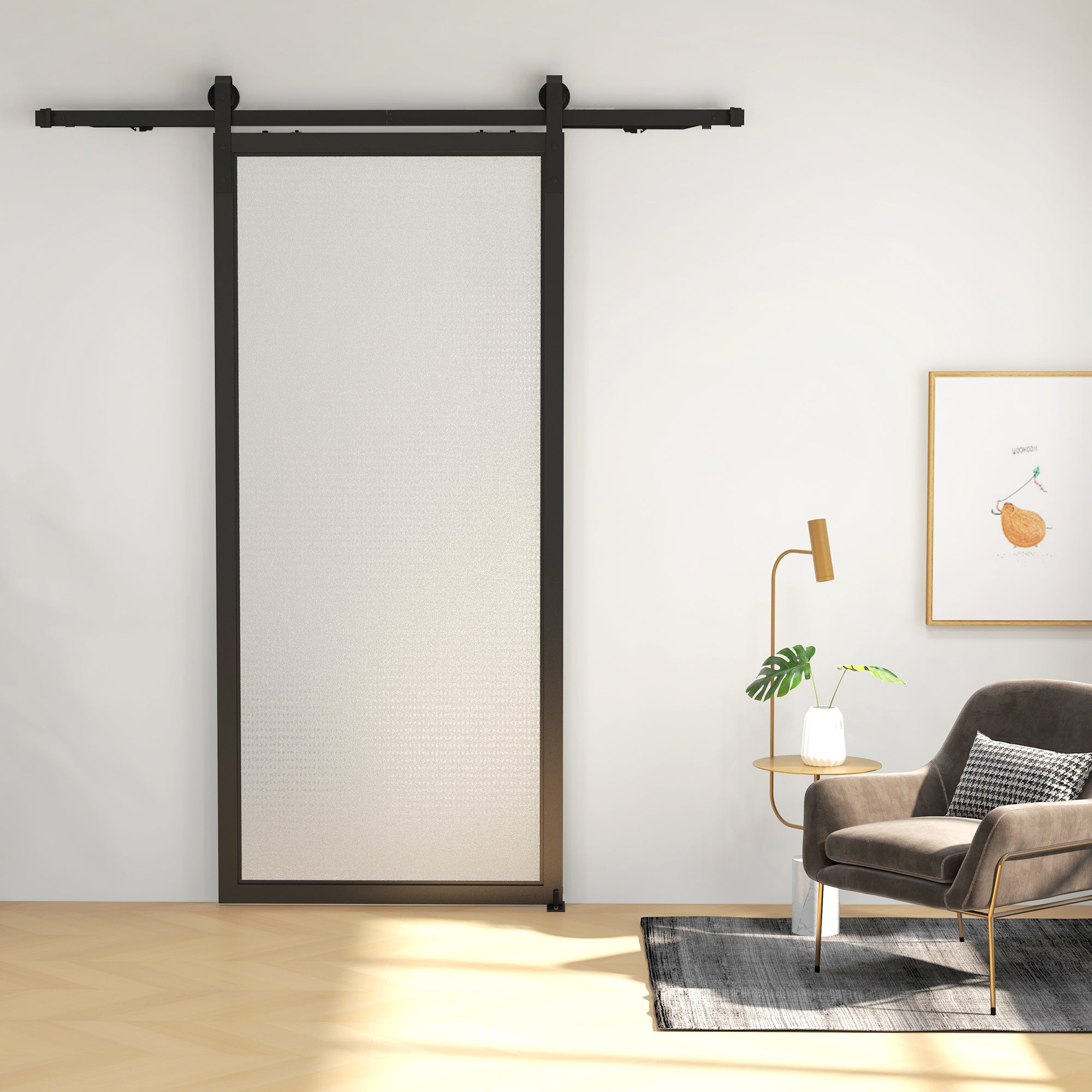 HOMCOM Schiebetür-Bausatz, leise & leichtgängig, für Holz- & Zementwände, 183cm, Stahl, Schwarz