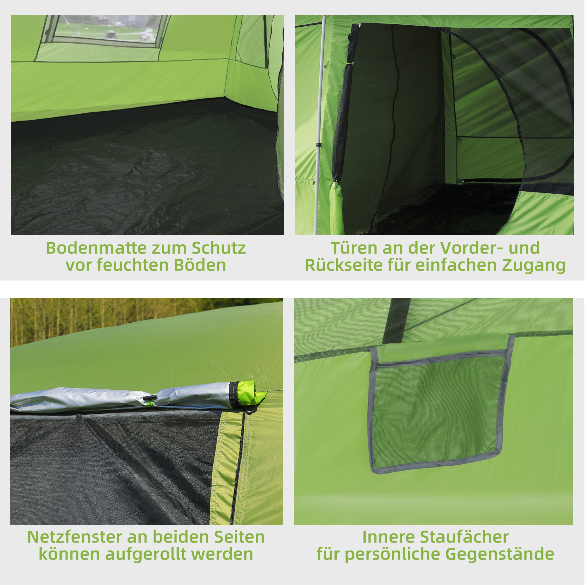 Outsunny Campingzelt Kuppelzelt Familienzelt 2 Schlafkabinen 4-8 Personen L405 x B305 x H225cm