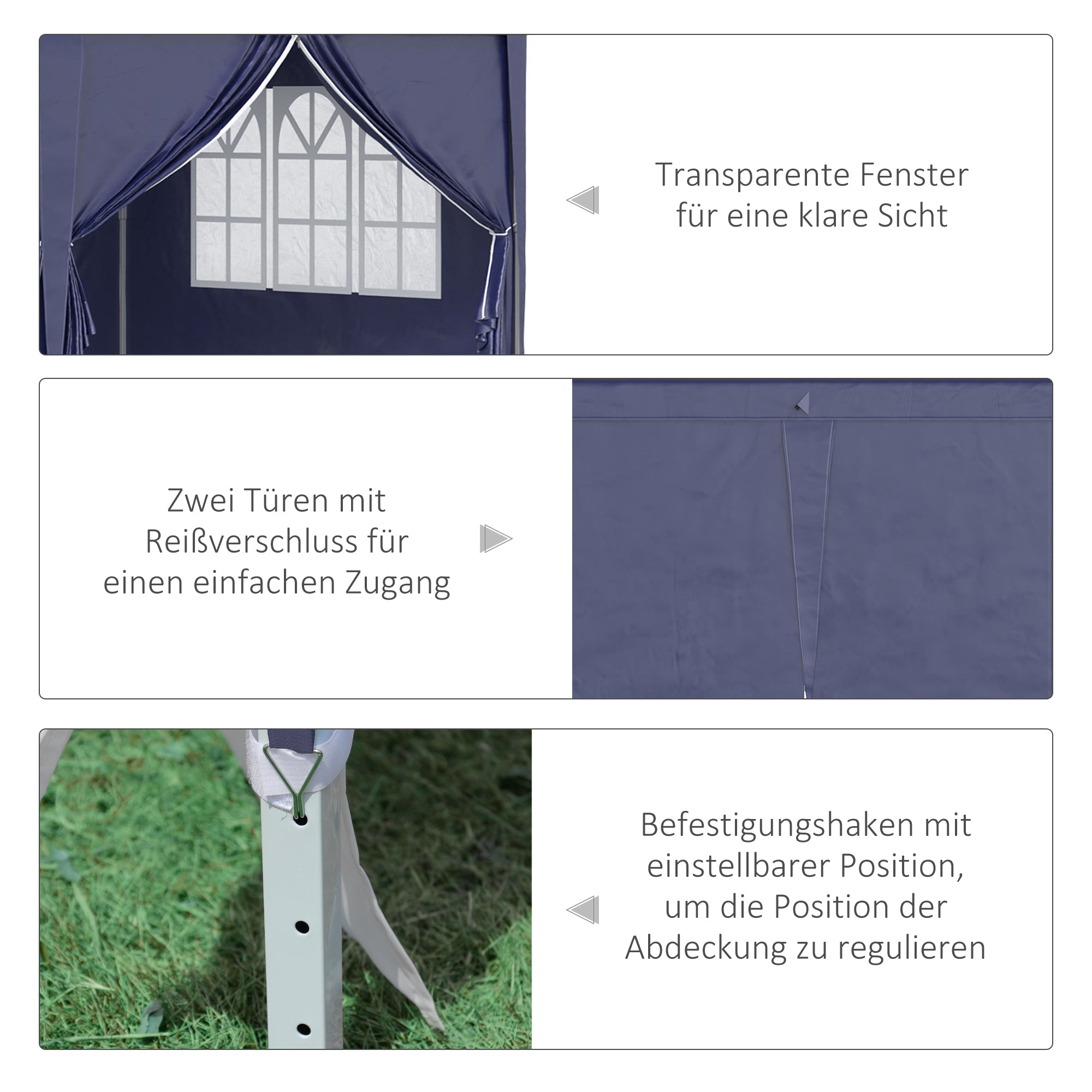 Outsunny Faltpavillon 6 x 3 m, abnehmbare Seitenwände, große Fenster, Reißverschlusstüren, Stahlrahmen, Blau