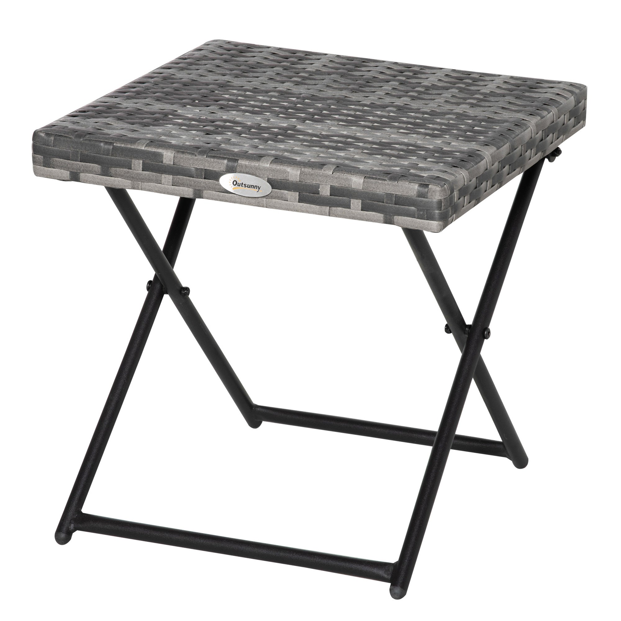 Outsunny Beistelltisch aus Polyrattan klappbar Kaffeetisch Couchtisch Tablett Balkontisch Gartentisch Sofatisch Teetisch Gartenmöbel Rattantisch für Garten Terrasse Balkon, 40x40x40cm Graul