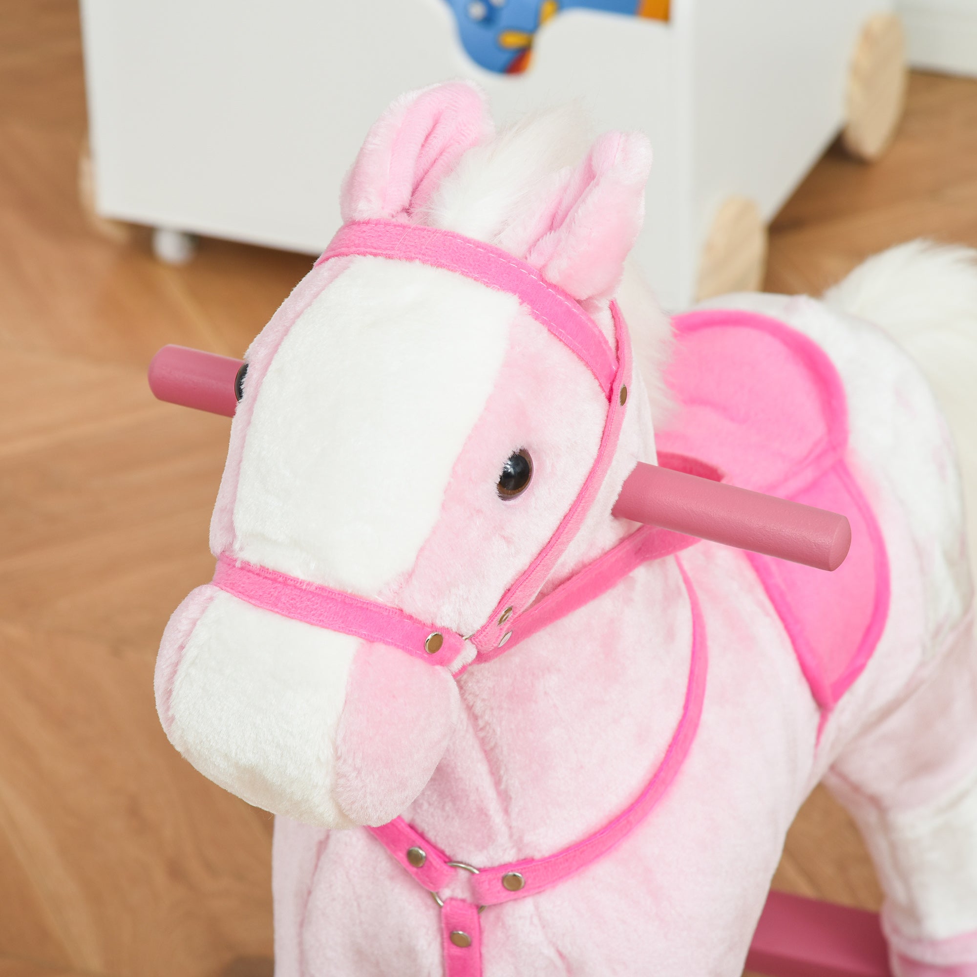 HOMCOM Kinder Schaukelpferd Schaukeltier Schaukelspielzeug Wiehern Rosa 74x28x65cm