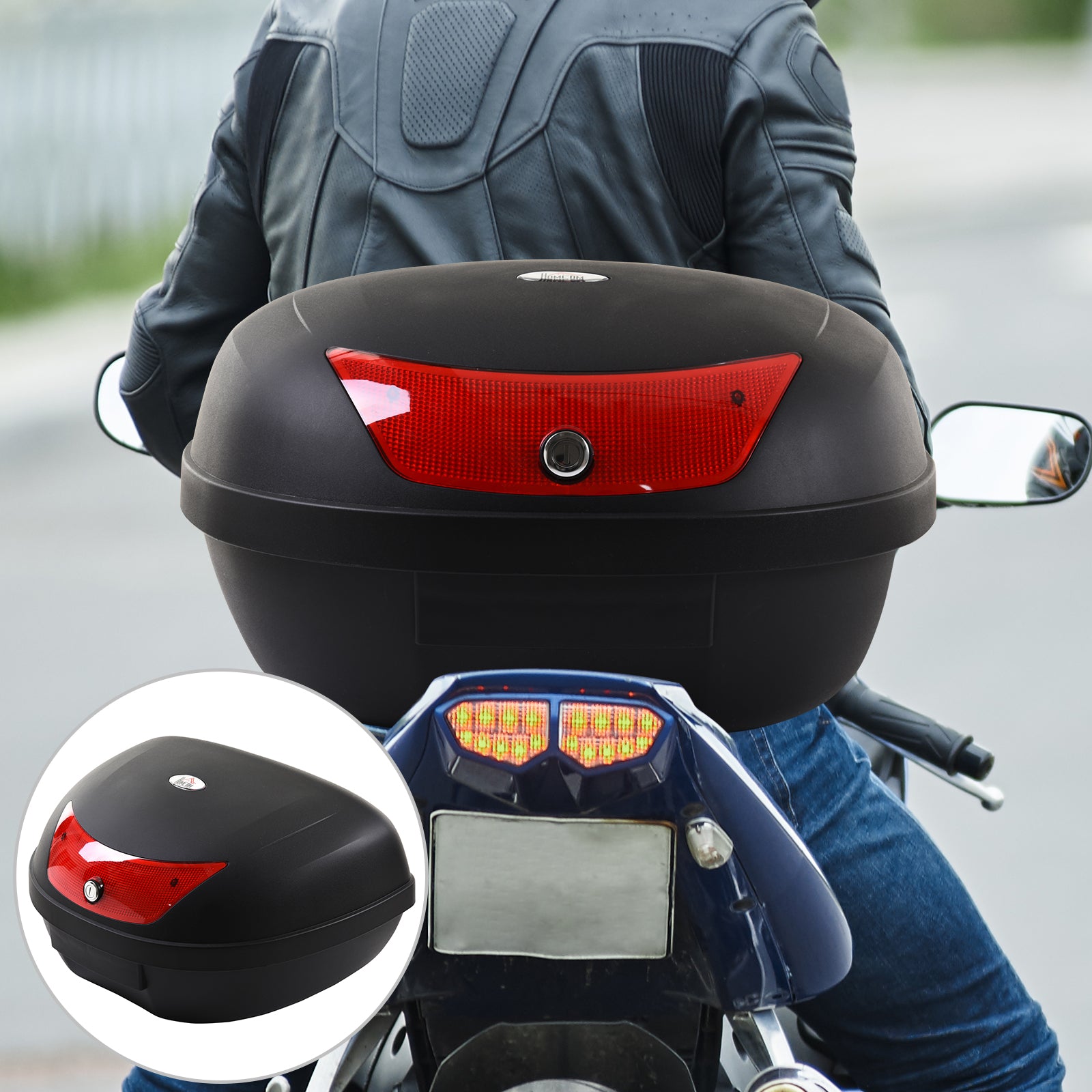 HOMCOM Motorradkoffer, Rollerkoffer für Motorräder, Roller, Mofas und Quads, 48 L Helmkoffer, Topcase, Schwarz, 59 x 43 x 33 cm