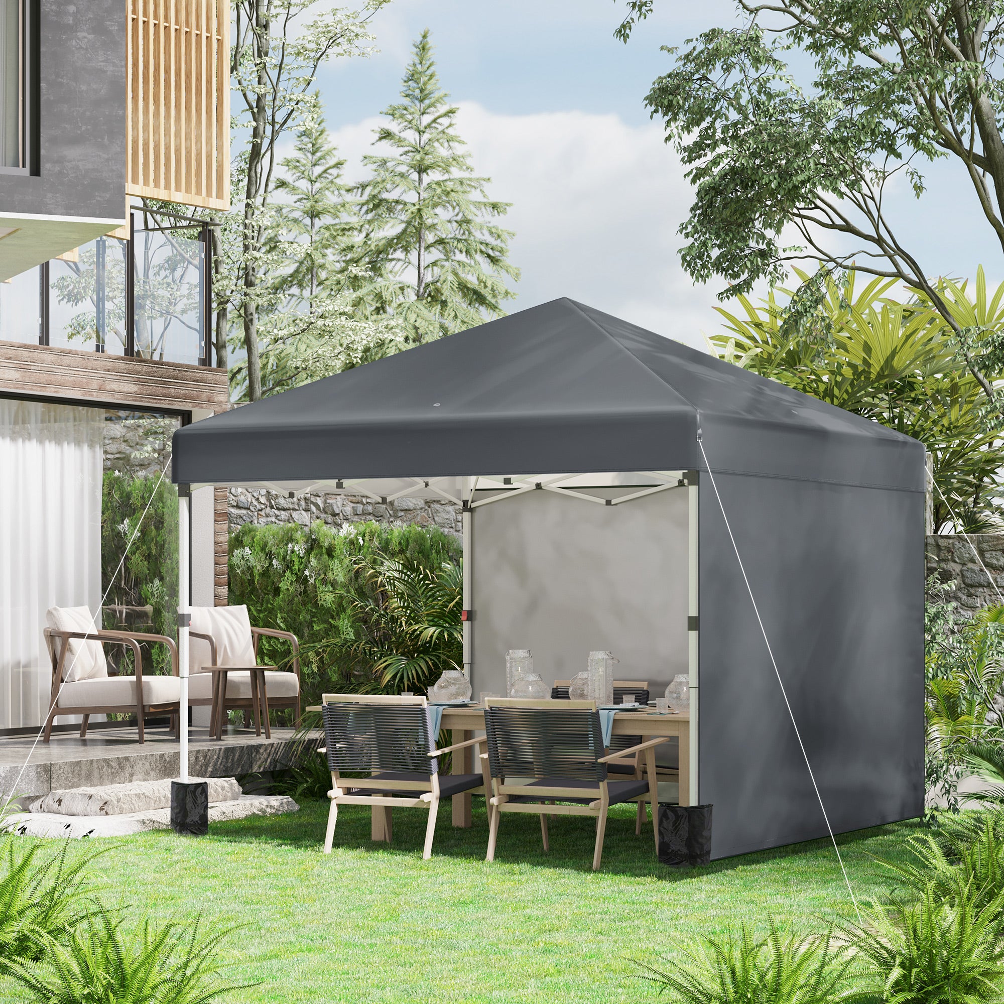 Outsunny Faltpavillon 3×3?m Dunkelgrau mit Seitenwänden