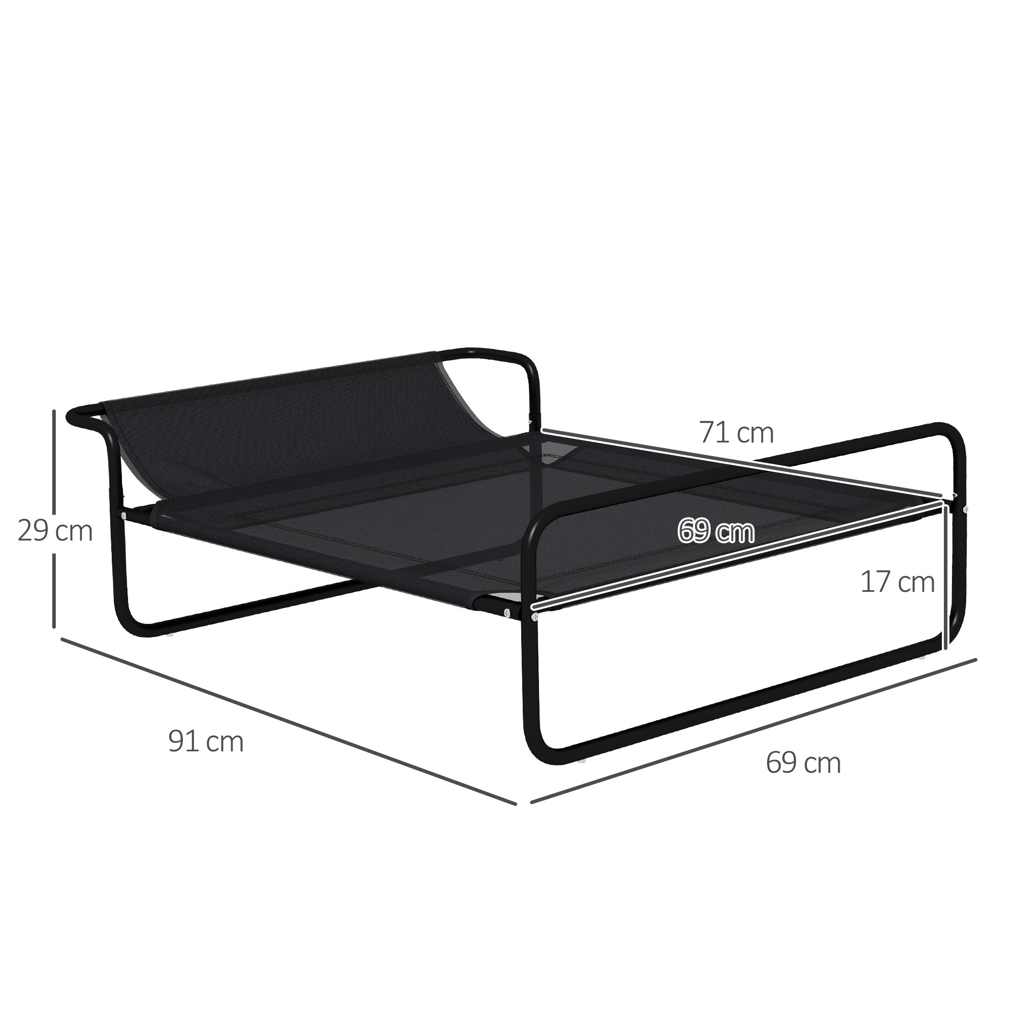 PawHut Hundebett, erhöhte Bauweise, Mesh-Bezug, Stahlrahmen, 29 x 91 x 69 cm, Schwarz