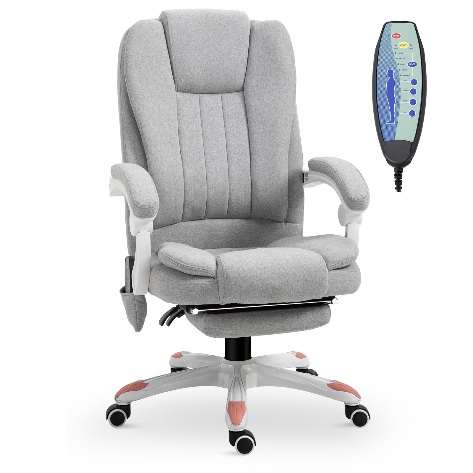 Vinsetto Massage Sessel, Bürostuhl, Gaming Stuhl, Polyester, Schaumstoff, Nylon, Grau, 66 x 63 x 107-115 cm